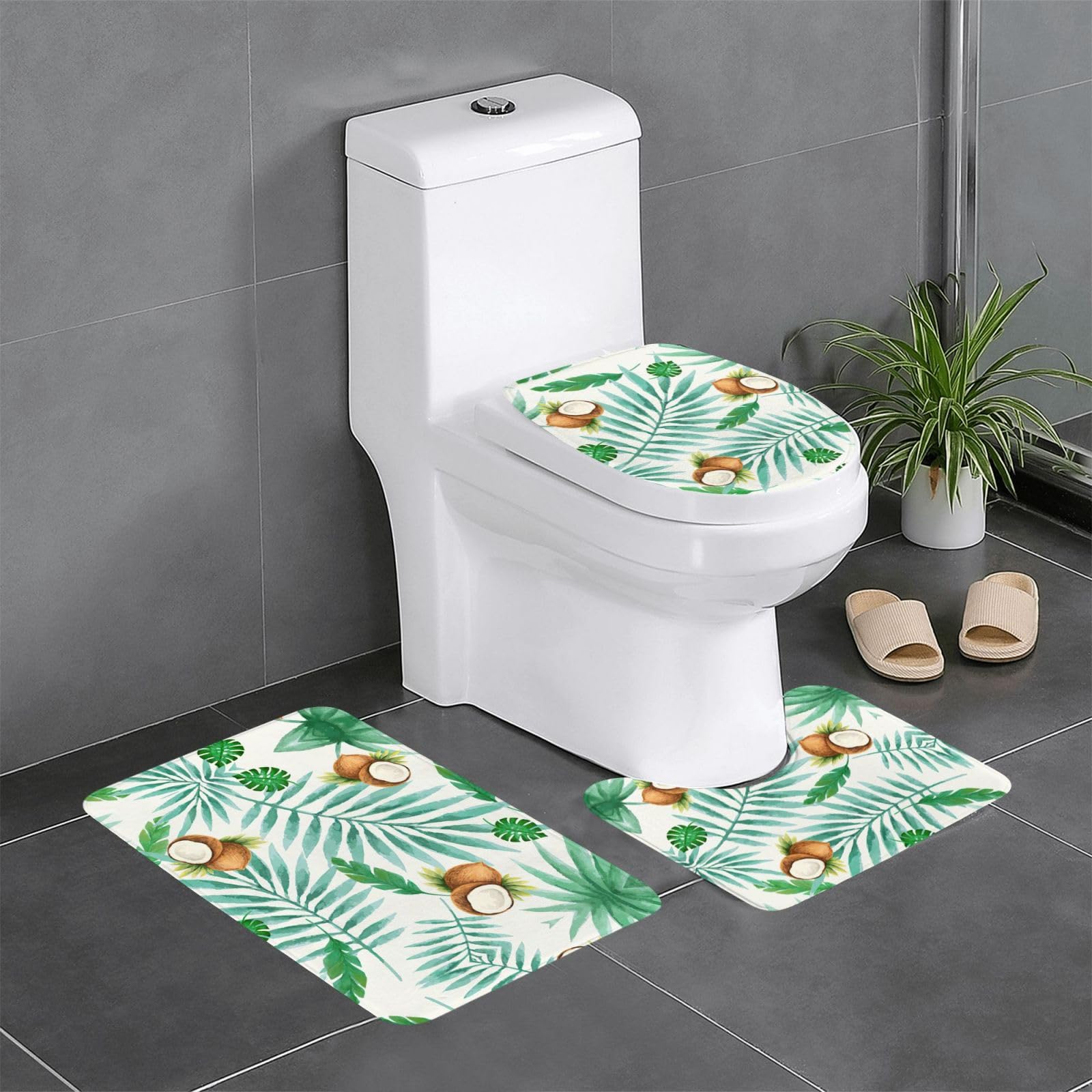 Tapis de salle de bain de qualité lot de 3 tapis absorbants lavables à motif végétal chic