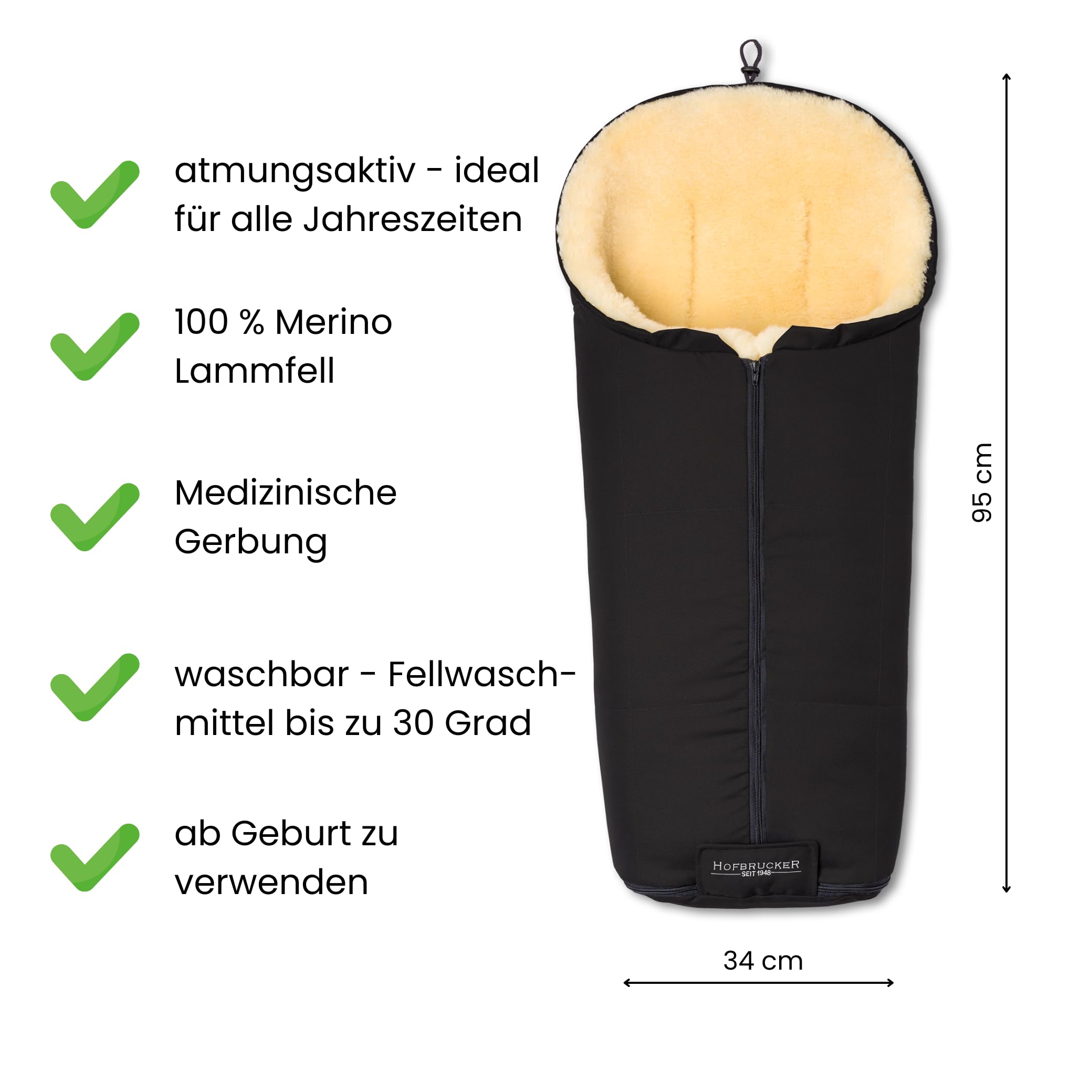 Hofbrucker Lammfell-Fußsack Iglu Kinderwagen, Buggy/Winterfußsack atmungsaktiv/Warmer Fußsack wind- & wasserabweisend