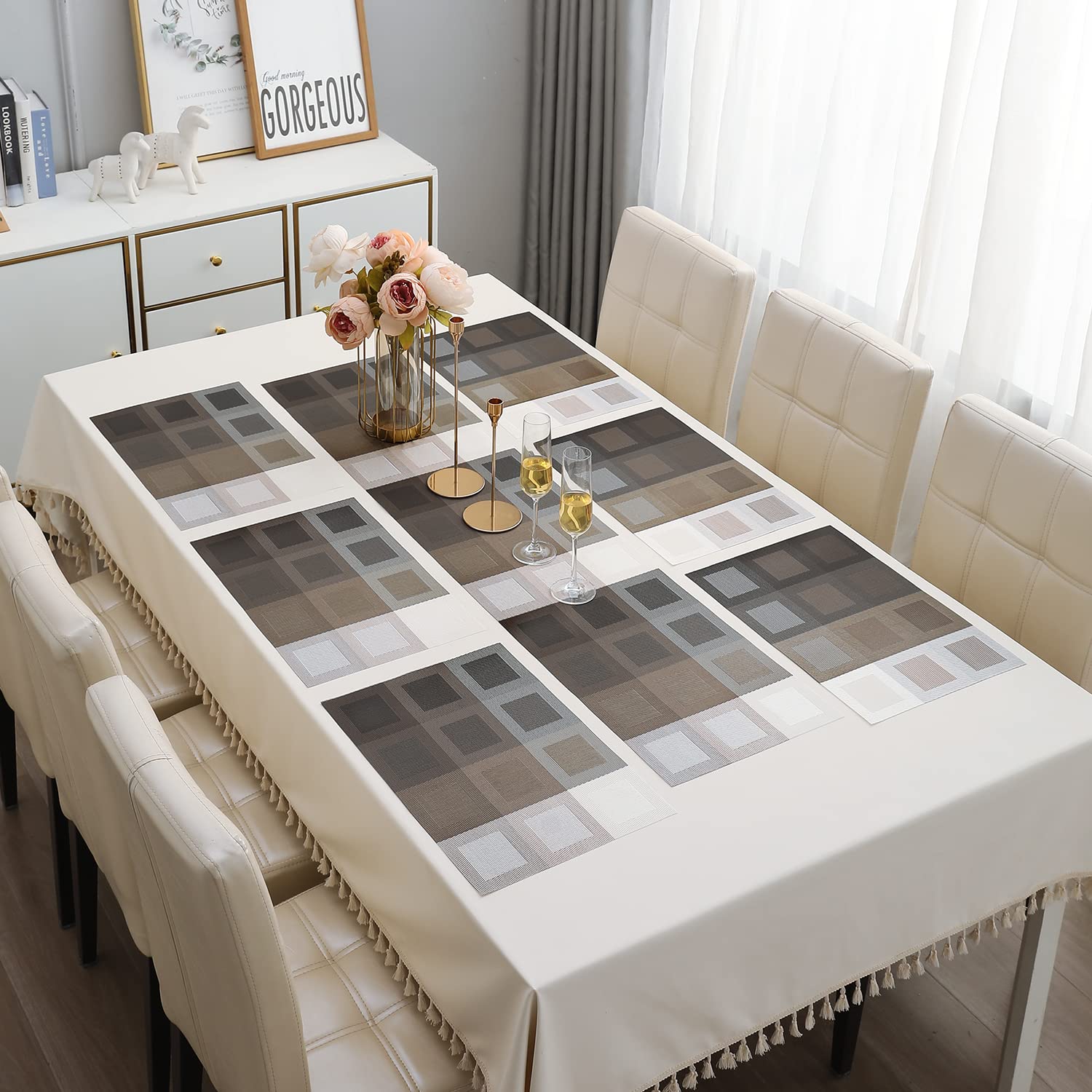 HOKIPO Geometric Grey Placemats - Set of 6 -24