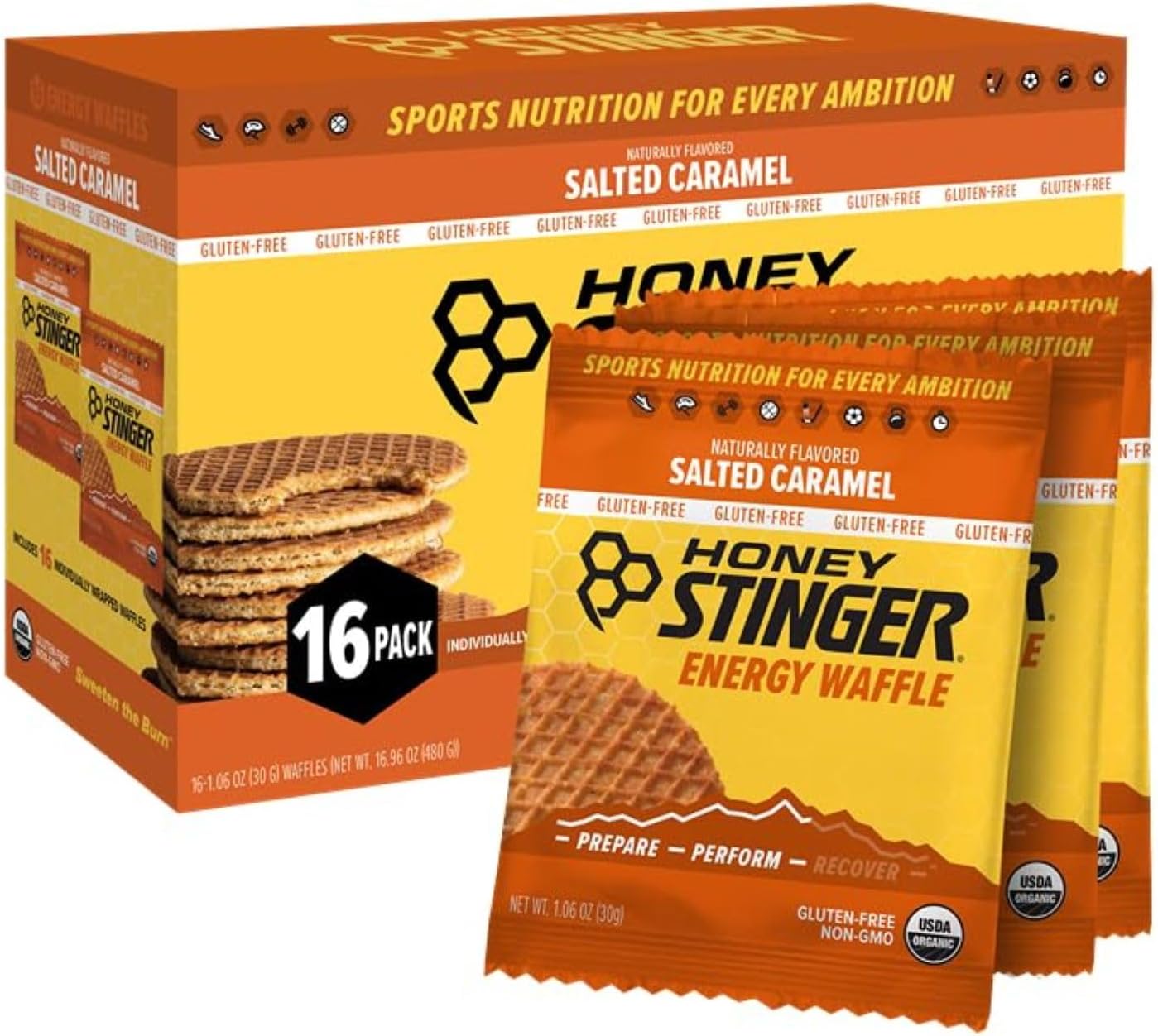 Honey Stinger - Organic Stinger Waffle Gluten-Free Salted Caramel - 16 Waffles