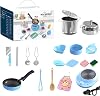 22Pcs Cooking Mini Kitchen Toys, Real easy Bake Cook Set, Pretend Play Pots Pans Accessories Tool or Beginner Cooking Education (blue)
