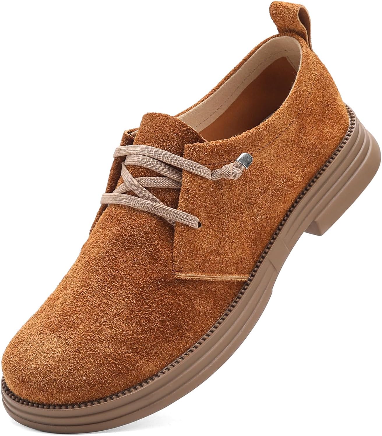 Women's Oxford Shoes Suede Platform Foldable Lace Up Round Toe Dress Shoes for Travel Walking