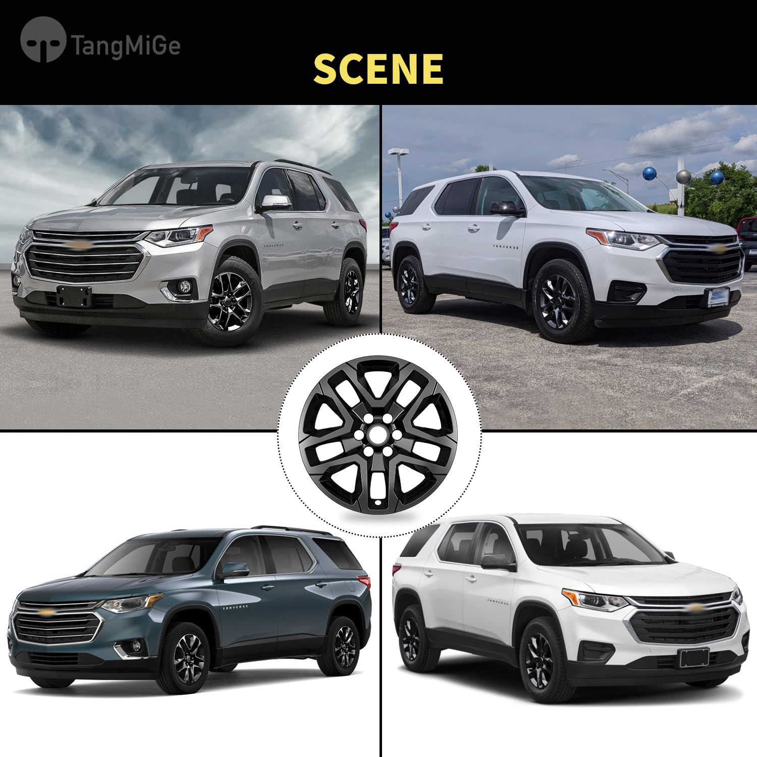 TangMiGe 4-Pack Wheel Skins Compatible with Chevrolet Chevy Traverse 2018 2019 2020 2021 2022 2023, 18 inch 18", 85521801, Hubcaps Wheel Covers