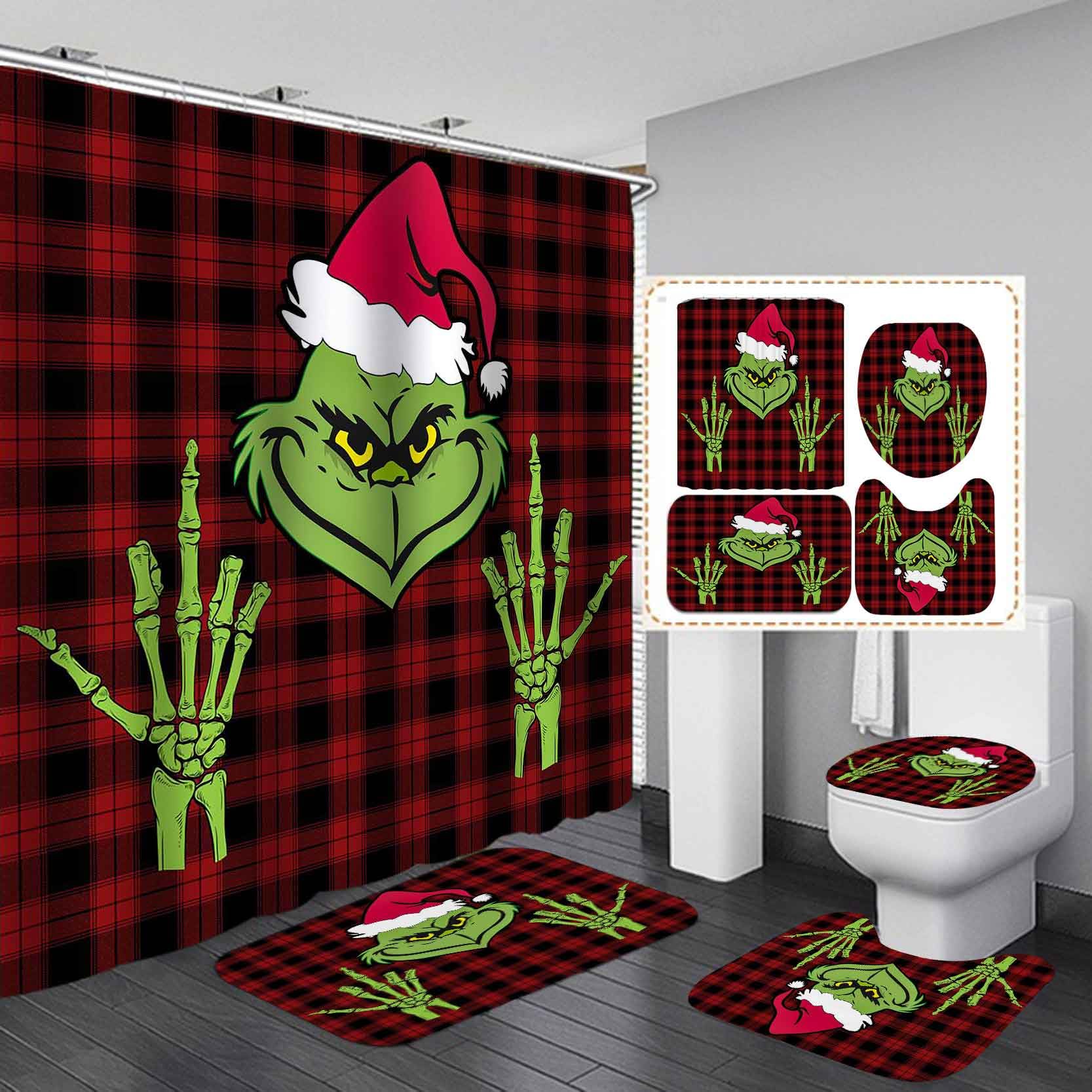 Amazon.com: Dia Magico 4PCS Grinch Shower Curtain Set, Christmas Red ...
