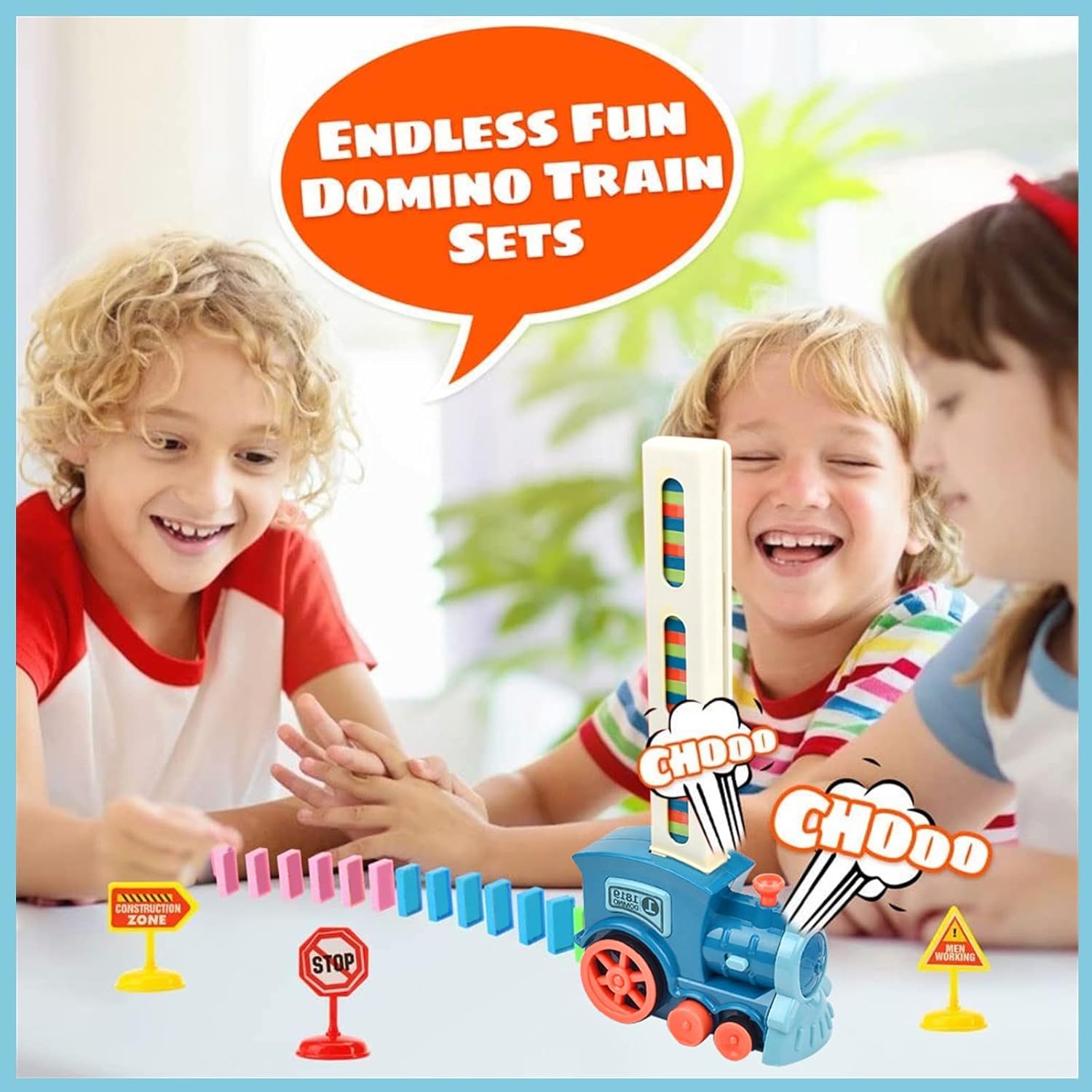 Yizemay Domino Train Toy Set with 100PCS Domino Blocks, Automatic