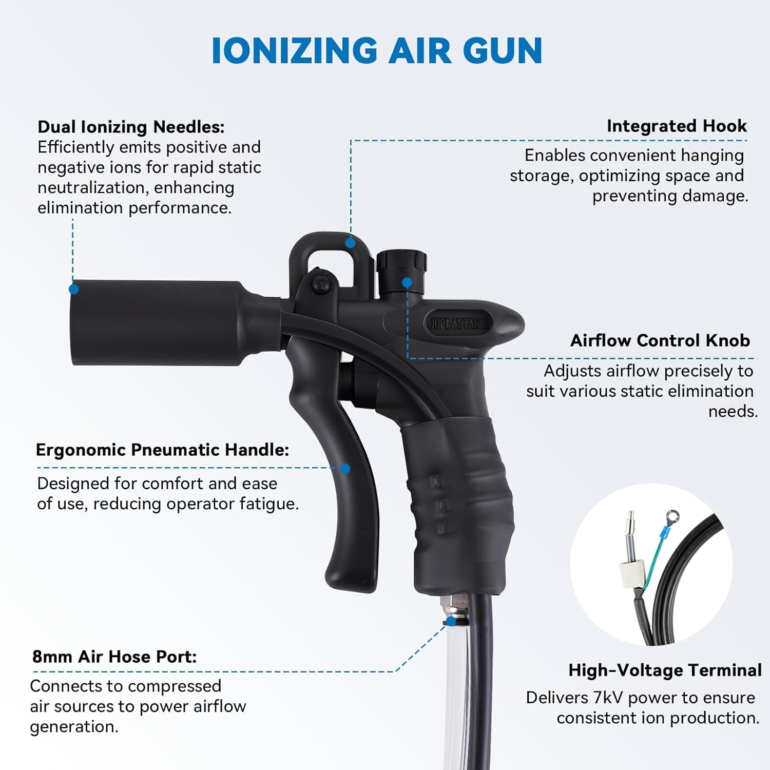 YUCHENGTECH ESD Pistola Antistatica Pistola ad Aria Ionizzante Eliminatore Statico con Generatore ad Alta Tensione 7.0KV per Eliminazione Dell'elettricità Statica