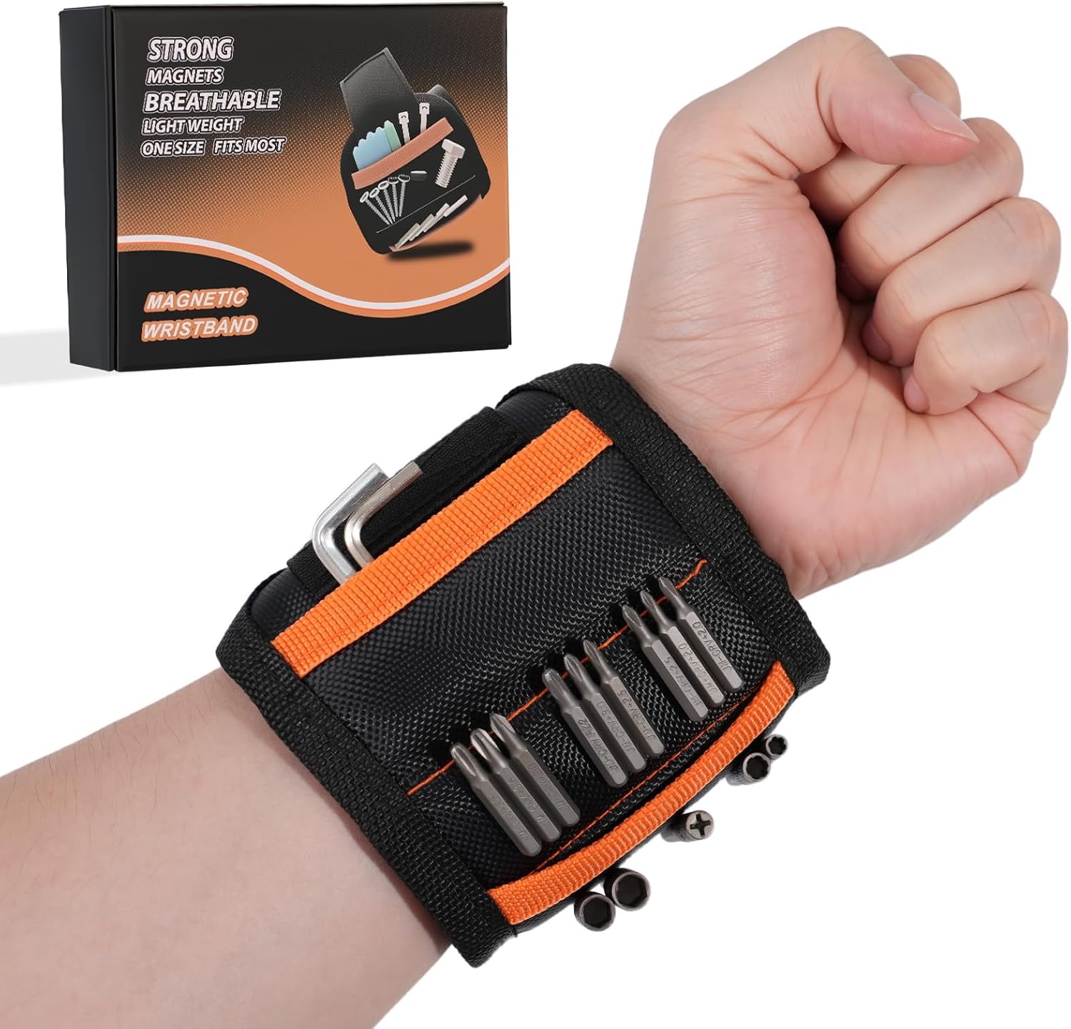 Magnetic Wristband for Holding Screws, Nails, Drill Bits - 15 Powerful Magnets Tool Belt, 3rd Helping Hand Tool - Cool Gadgets Gifts for Men, Dad, Husband, Father's Day, Christmas Stocking Stuffers
