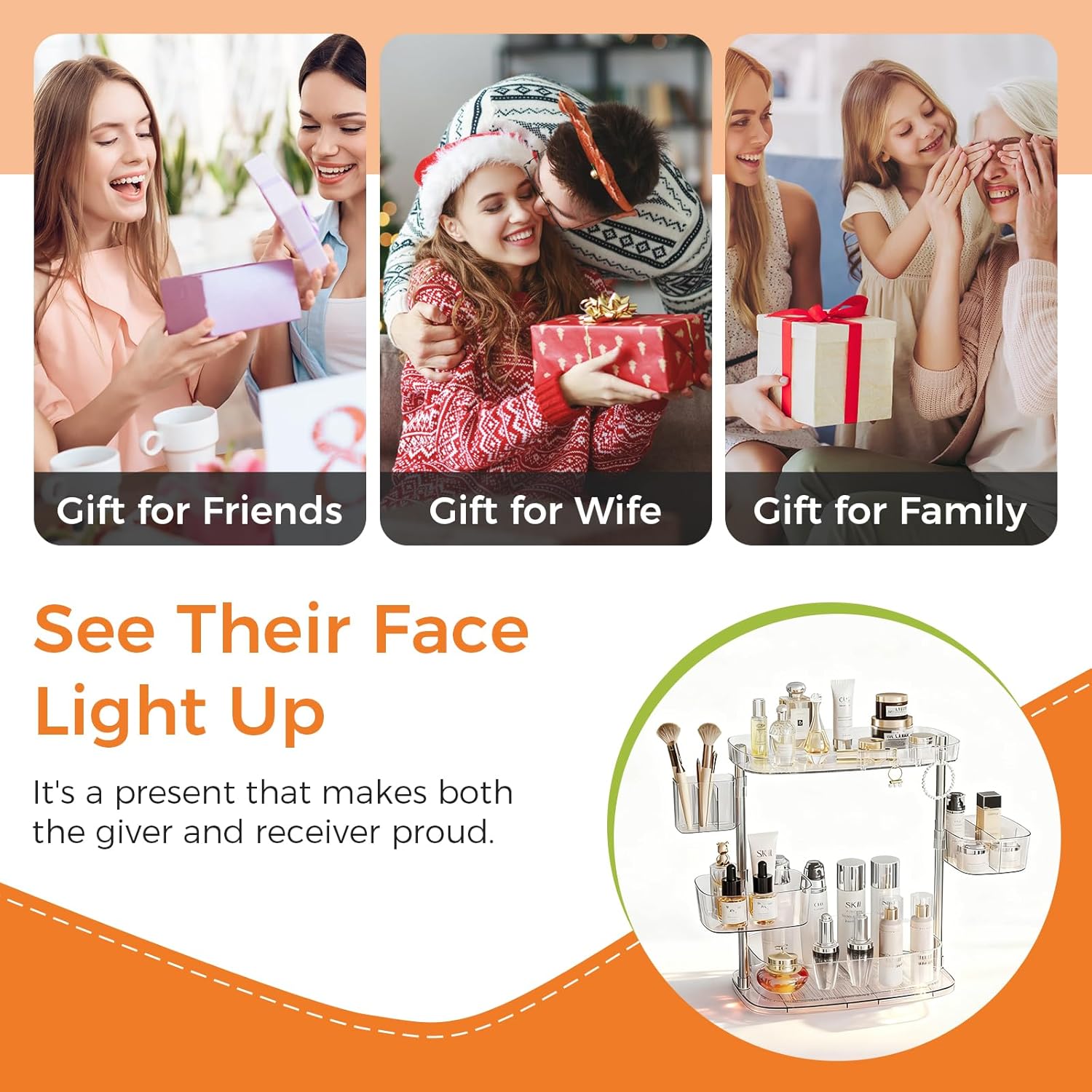 Rotating Makeup Vanity Organizer, Bathroom Countertop Cosmetic Skin Care Storage,Cosmetic Display Case with Brush Holder,for Skincare Perfume Cosmetics,Detachable Hanging Trays & Hooks - Image 7