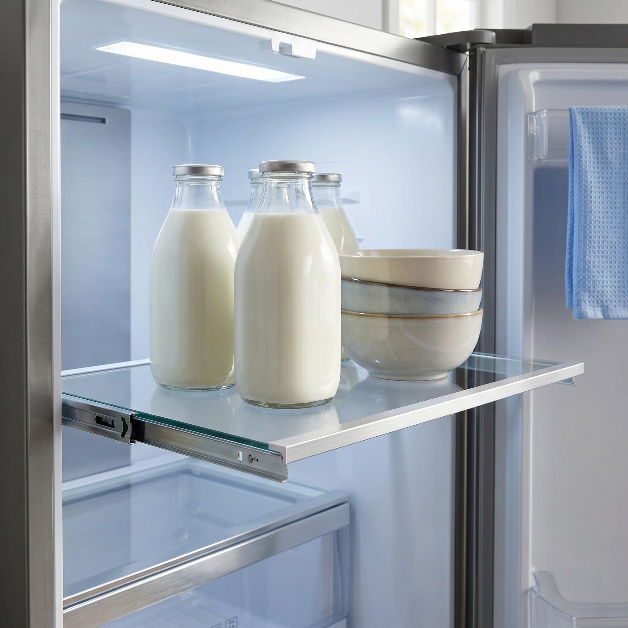 SECFOU Estante de Vidrio Templado para Compartimento de Nevera 44x28, 5 Cm | Borde Doble Recortado, Panel Transparente, Organización de Cocina y Limpieza Sencilla