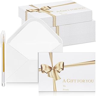 Glenmal 50 Pcs Christmas Mini Gift Card Envelopes with Golden Bow Card Holder Business Envelopes with Gold Ink Pen for Christmas Festival Party Supplies, 2.7 x 3.9''(White)