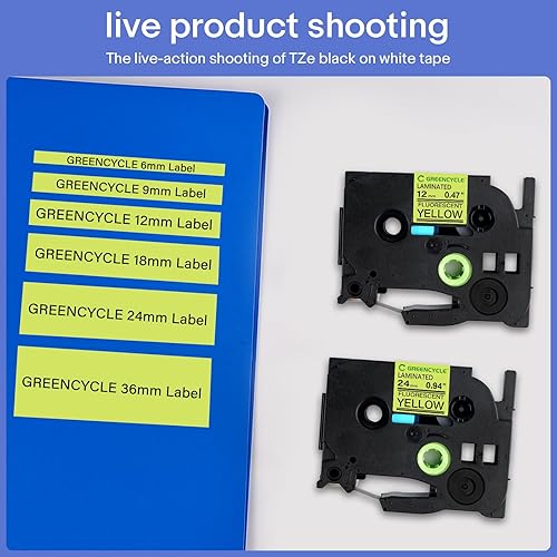 Miniatura 3 de GREENCYCLE Compatible con Brother TZE C51 AZE C51 0.94 pulgadas, 1 pulgada, cinta laminada negra sobre amarillo fluorescente de 0.945 in x 16.4 ft