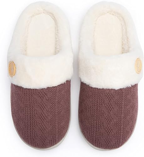 Miniatura 5 de Chantomoo Pantuflas para mujer, cálidas, cómodas, de espuma viscoelástica, de punto, con forro de piel sintética, suela de goma antideslizante