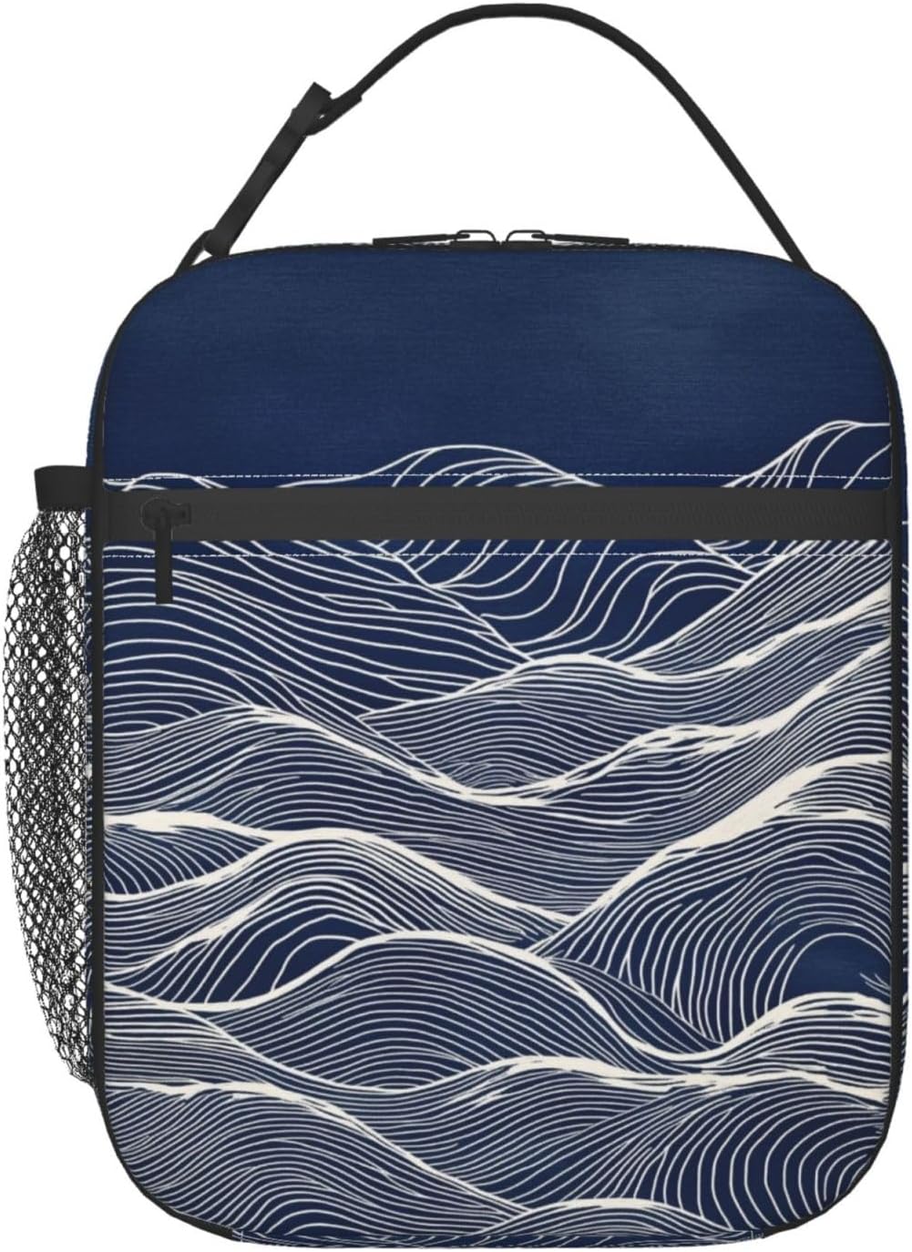 Navy Blue Insulated Lunch Bag for Women Men Mountain Design Lunch Bag for Work,Picnic,Travel,Hiking,Beach or Fishing Polyester Lunch Box