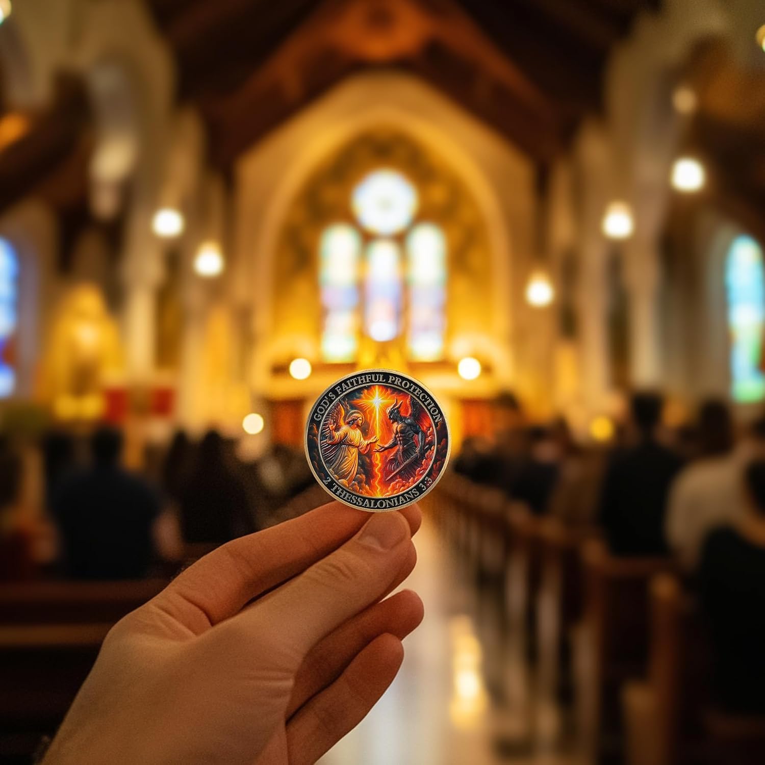 Christian Challenge Coin– God's Protection Prayer Token – 2 Thessalonians 3:3 Bible Verse – Spiritual Faith-Based Recovery Gift for Men Women