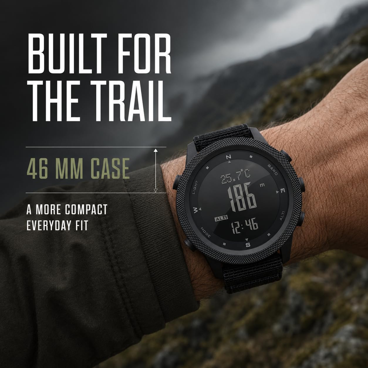 NORTH EDGE APACHE-46 Męskie Cyfrowe Zegarki Sportowe Wojskowe Kompas Temperatury Kroki Tracker Sportowe Zegarki Survival Tactical, Czarny silikon, silicio, pasek