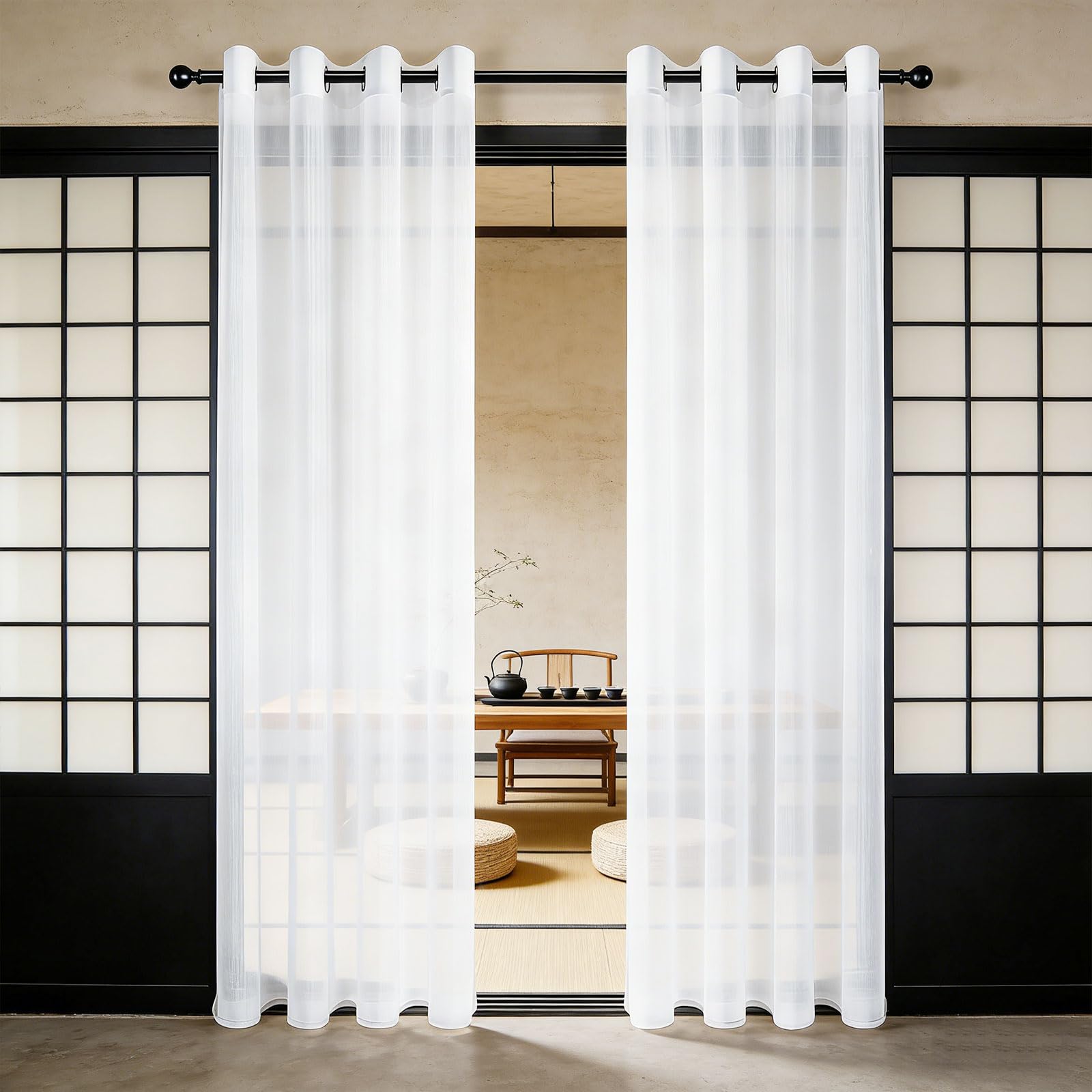 GUOJUN Gardinen Vorhänge mit Ösen 125 x 195 cm Weihnachten Dekoration, mit Ösen Vorhang Halbtransparent für Schlafzimmer Wohnzimmer, Weiß