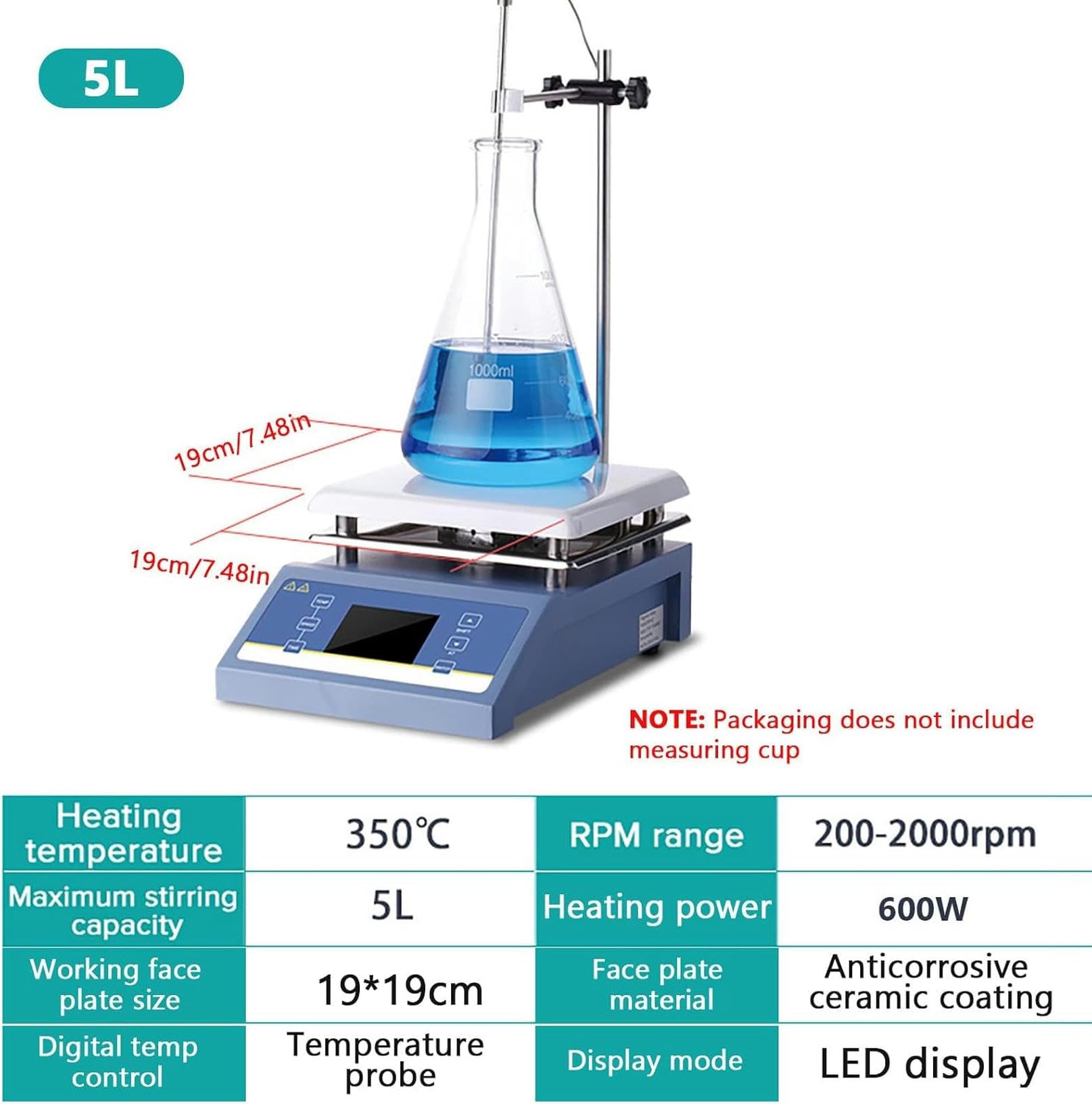 Mieszadło Magnetyczne Laboratoryjne 5L Z Czujnikiem Temperatury, Cyfrowym Wyświetlaczem Led/Inteligentnym Przyciskiem, Prędkością Obrotową: 200-2000 Obr./Min