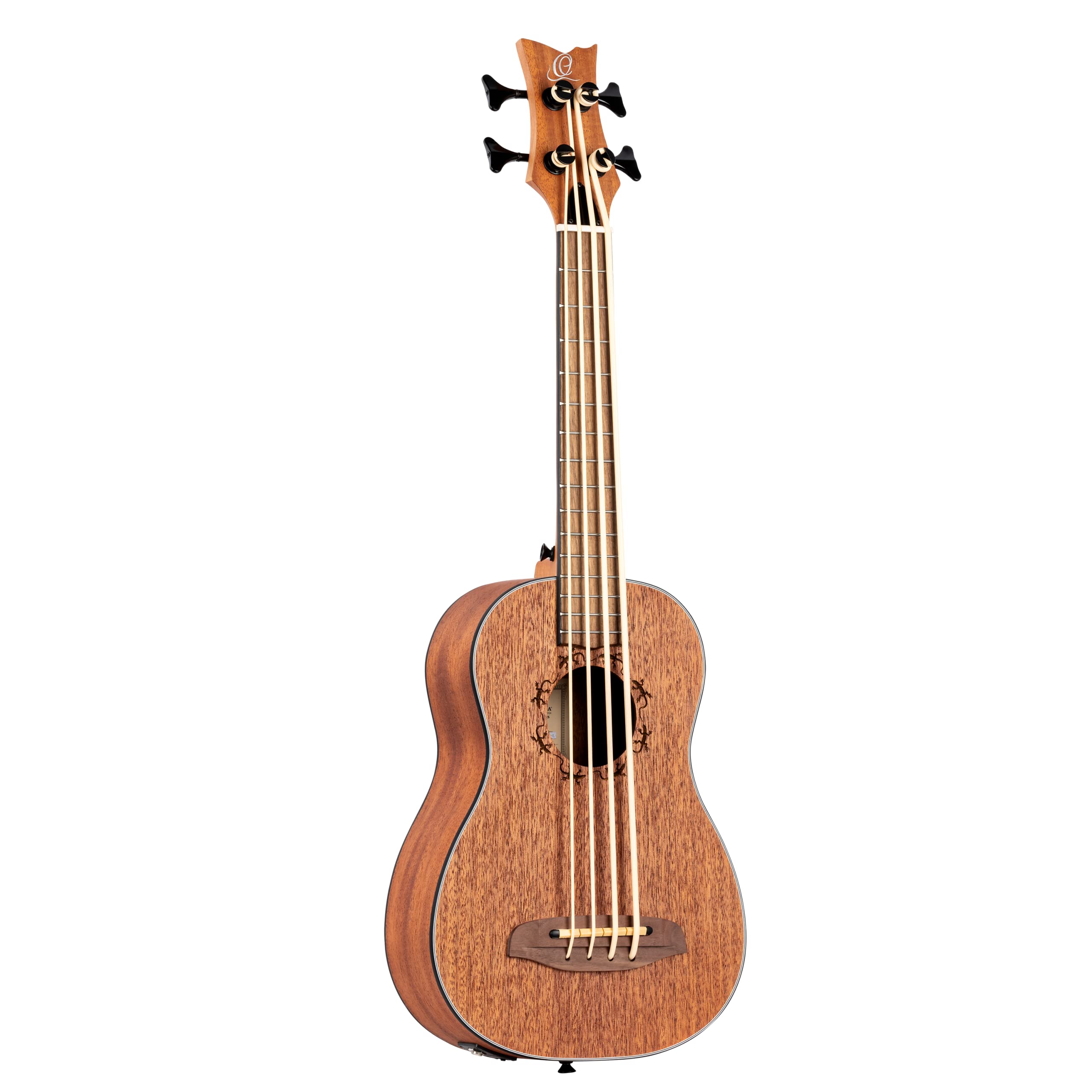 Ortega Guitars Travel Bass elettro-acustico - mancino - Serie Lizard - Ukulele Basso - include Gig Bag - Mogano (LIZZY-BS-GB-L)