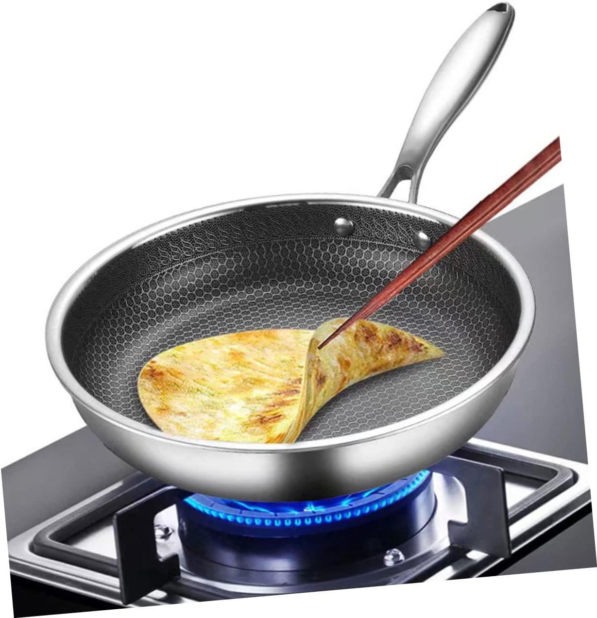 Stainless Steel Egg Frying Pan Honeycomb Bottom Non-stick Skillet for for Camping and Home Use and Easy to Clean