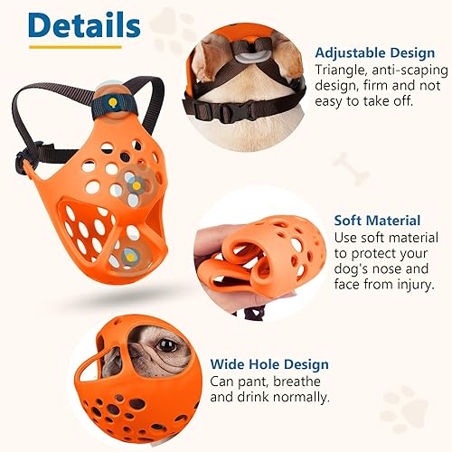 Miniatura 4 de BARKLESS Bozal corto para perro, bozal de silicona suave con cara plana para Bulldog Francés, Shih Tzu y Pug para morder, masticar, lamer y