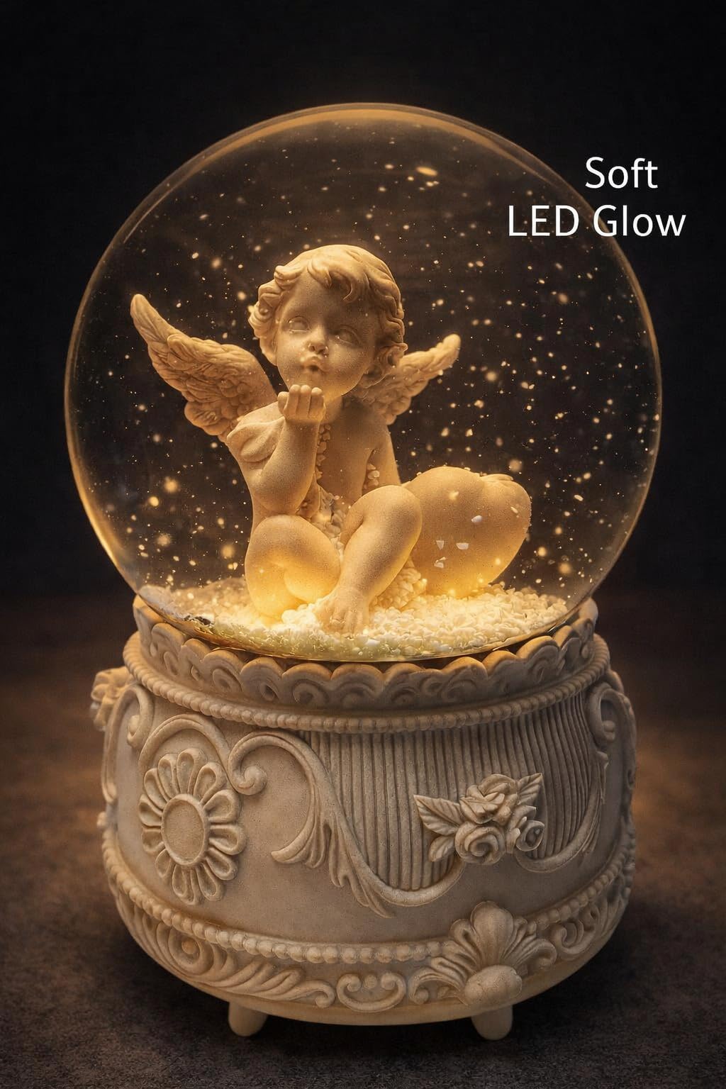 Angelic Musical - Palla di neve da 100 mm, funzionamento a batteria con intricata statuetta di angelo, richiede 3 batterie AAA (non incluse) (design A)