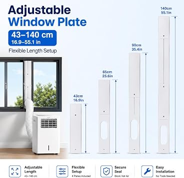 Portable AC Window Vent Kit with 5.7in Exhaust Hose, Adjustable Universal Window Seal Plate for Sliding Horizontal or Vertical Fenster, AC Unit Replacement Part