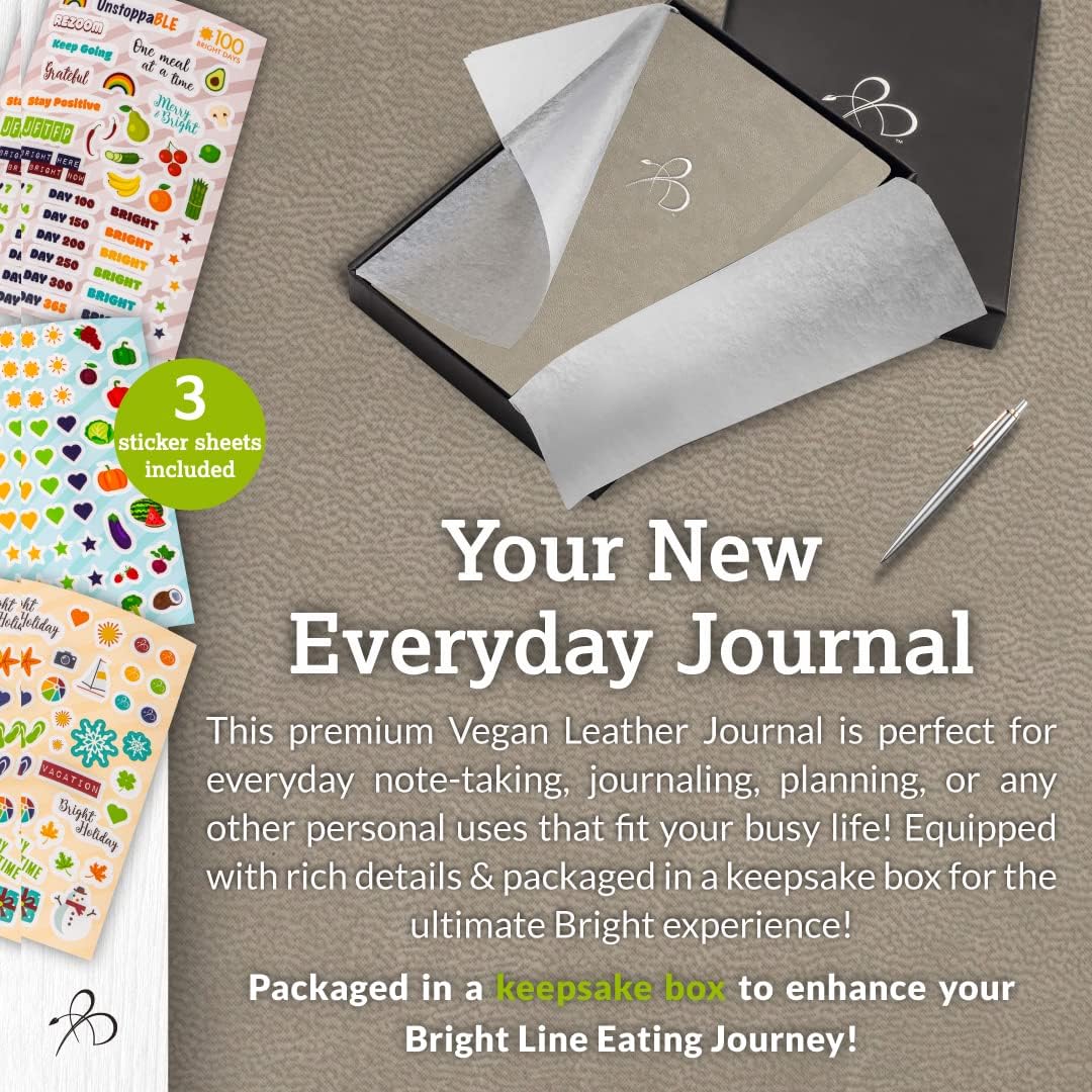 Bright Line Eating Line Journal Notebook, Vegan Leather Journal w/Lay-Flat Binding, Platinum Notebook Journal for Women & Men, Writing Journal, Food Journal, Travel Journal, Fitness Journal w/Stickers