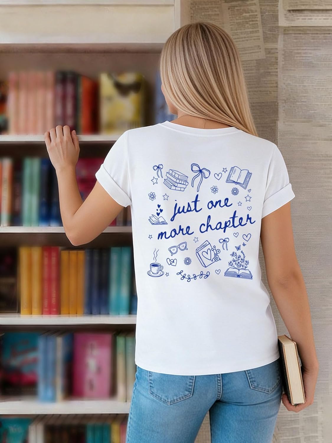 Book Shirts for Women Reading Shirt Letter Print Book Lover Short Sleeve Tees - Image 4