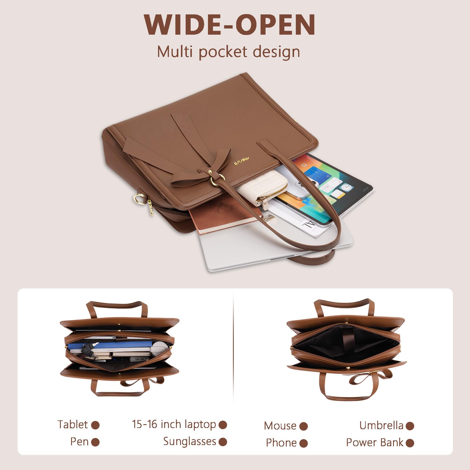 MOSISO Bolso Portátil con Lazo para Mujer, PU Bolso Portátil