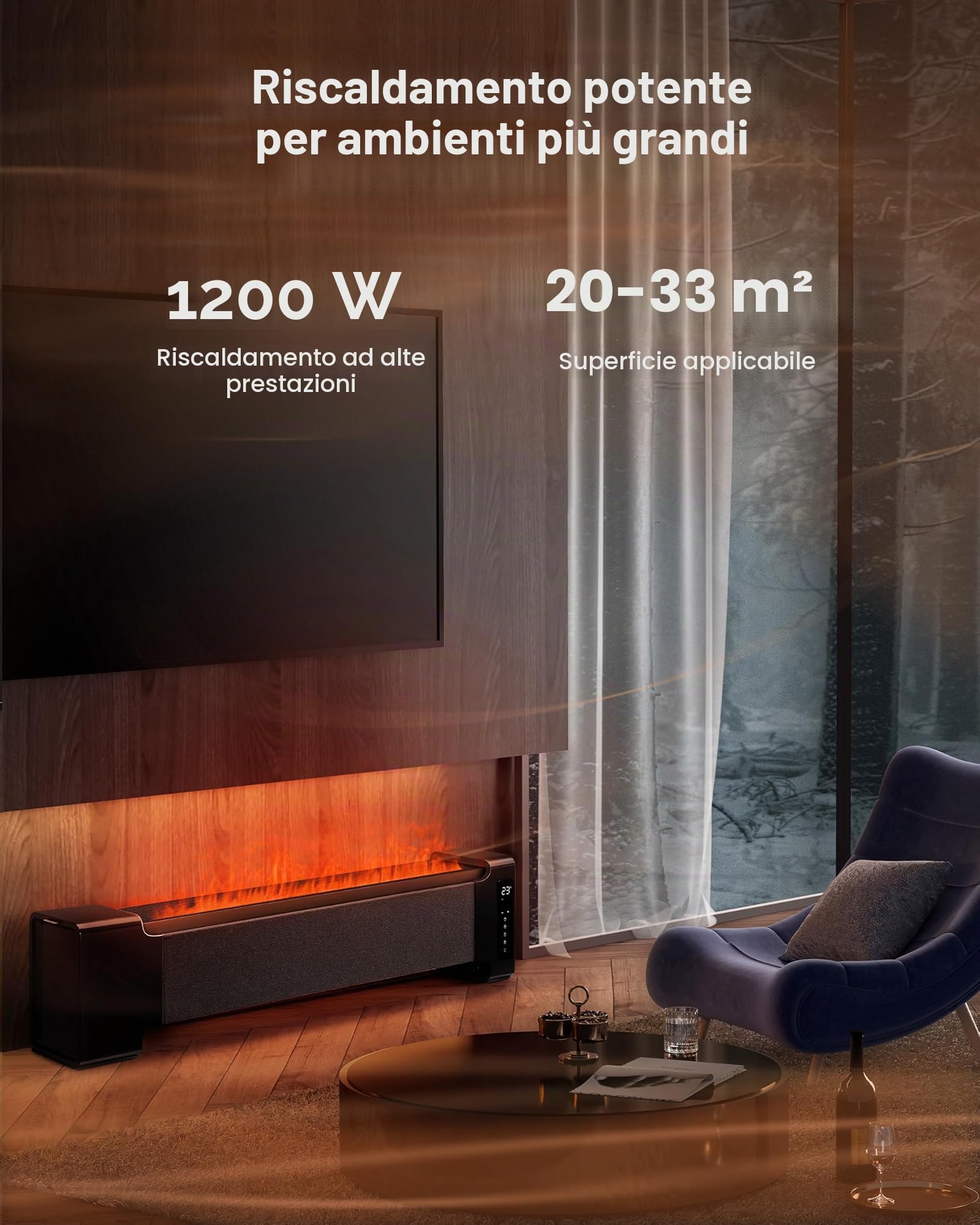 AIRMATE Camino Elettrico da Parete 113cm, 2000W Stufa Elettrica Basso Consumo Silenzioso con Pannello LED Timer 24h ECO Riscaldamento Rapido Simulare Una fiamma Fiamma