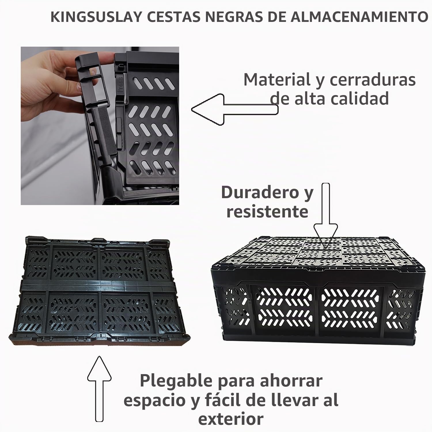 Cajas de almacenamiento de plástico plegables para el hogar, cocina, oficina, alimentos, frutas, verduras, aperitivos, botellas, juguetes, despensa (4 unidades)
