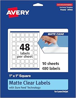 Avery Matte Clear Square Labels, 1" x 1", Matte Clear Labels, 480 Sheets, Printed Edges, Laser/Inkjet Print Price In India