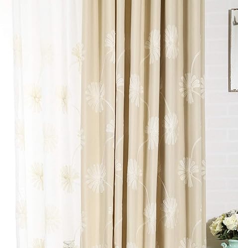VOGOL - Cortinas con ojales bordadas con patrón floral elegante de lino sintético, 2 paneles, 60% opacas con aislamiento térmico, cortinas pesadas