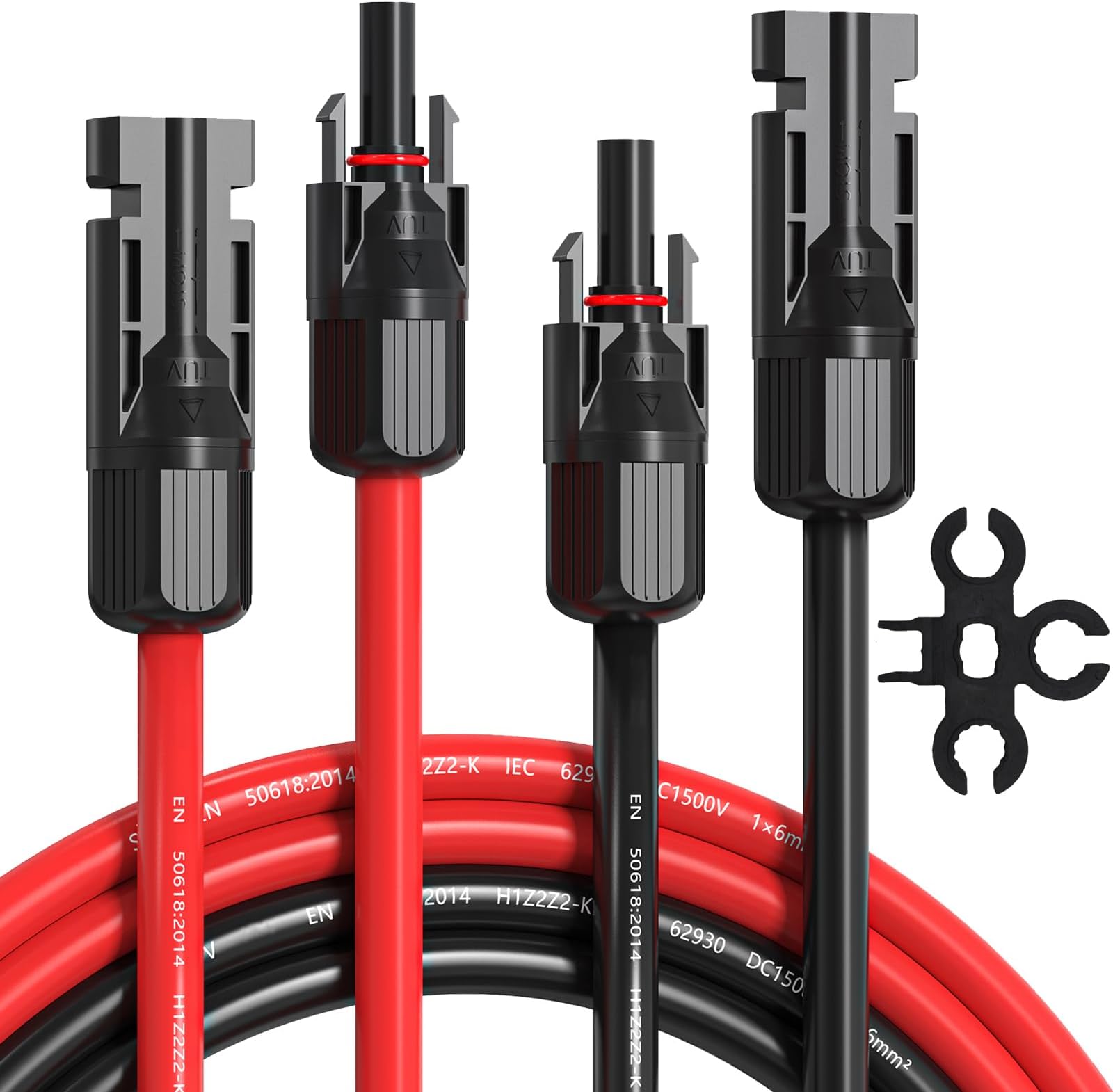 10AWG Solar Extension Cable 50Ft Red & Black, Both End with Universal Solar Connectors Plug & Play | Weatherproof PV Wire for RV, Boat, Off-Grid Systems​