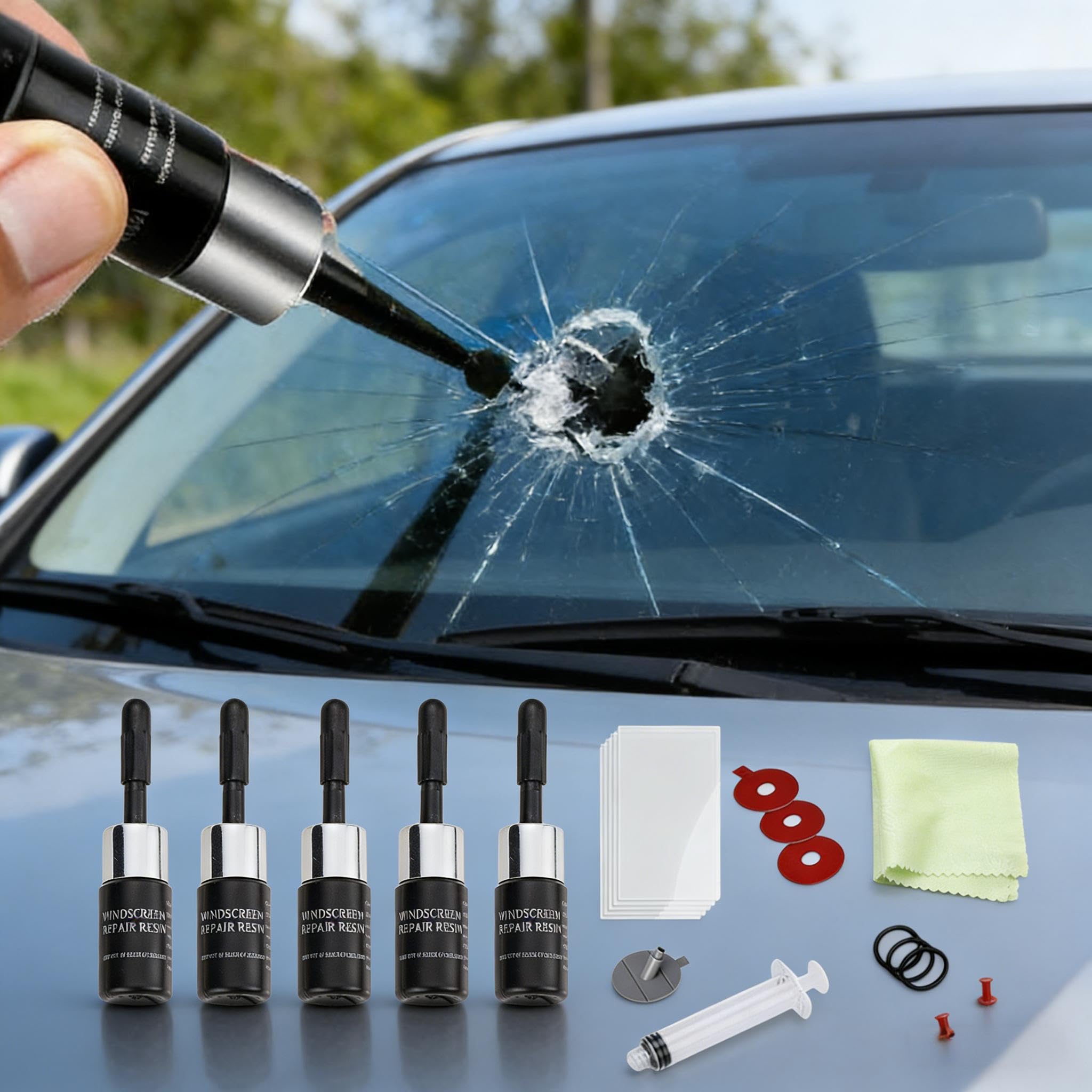 Kit Riparazione Parabrezza Auto,Kit Riparazione Vetro Auto,Set Riparazion per Parabrezza,Kits Strumenti di Riparazion Parabrezzas,Kits Riparazions Crepe Vetro,Set Repair Parabrezzas