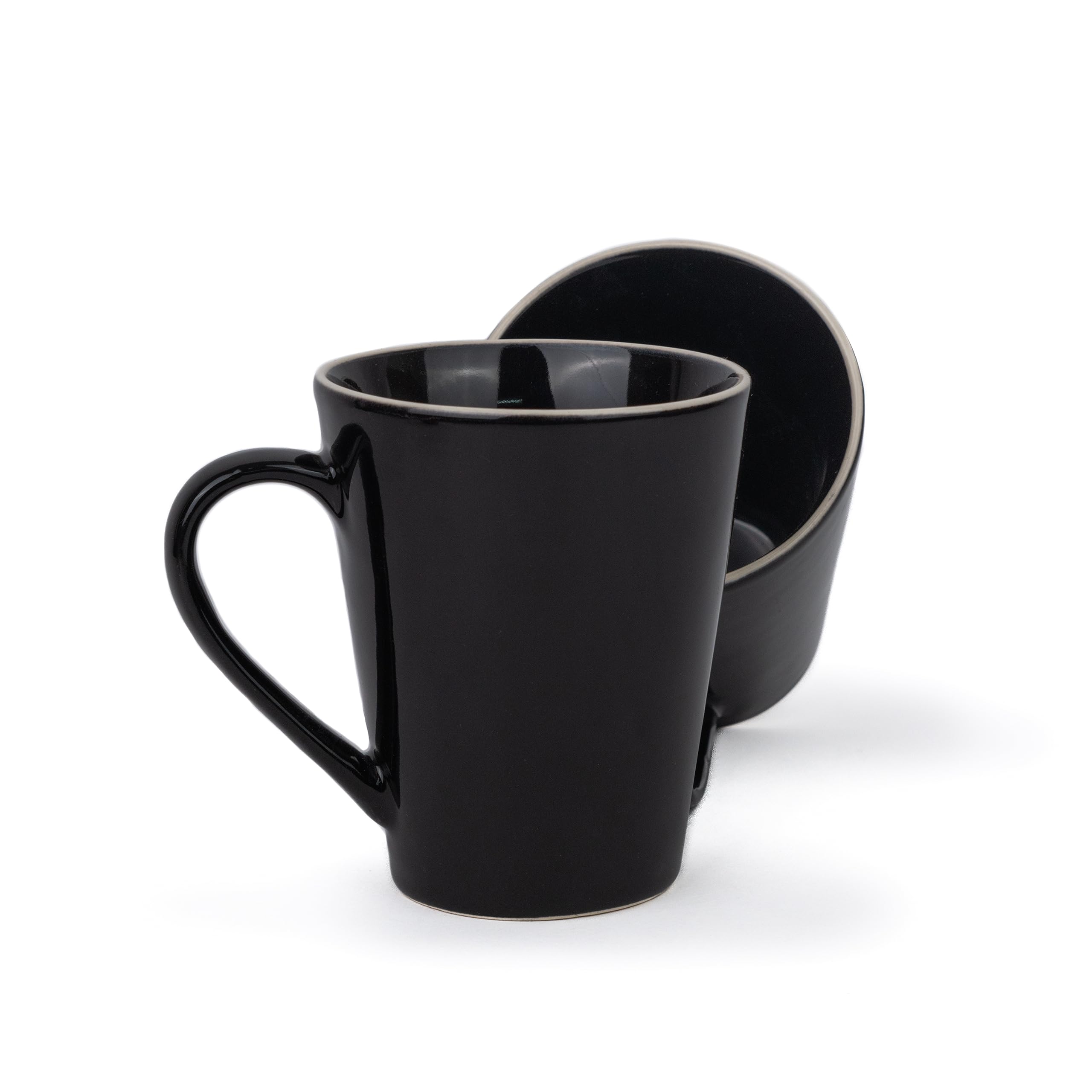 Shay Large Ceramic Coffee Mug | Tea Mug | Milk Mug | Matte Finish Outside | Stoneware | Microwave Safe - 2 Pieces, Black, 350 ml