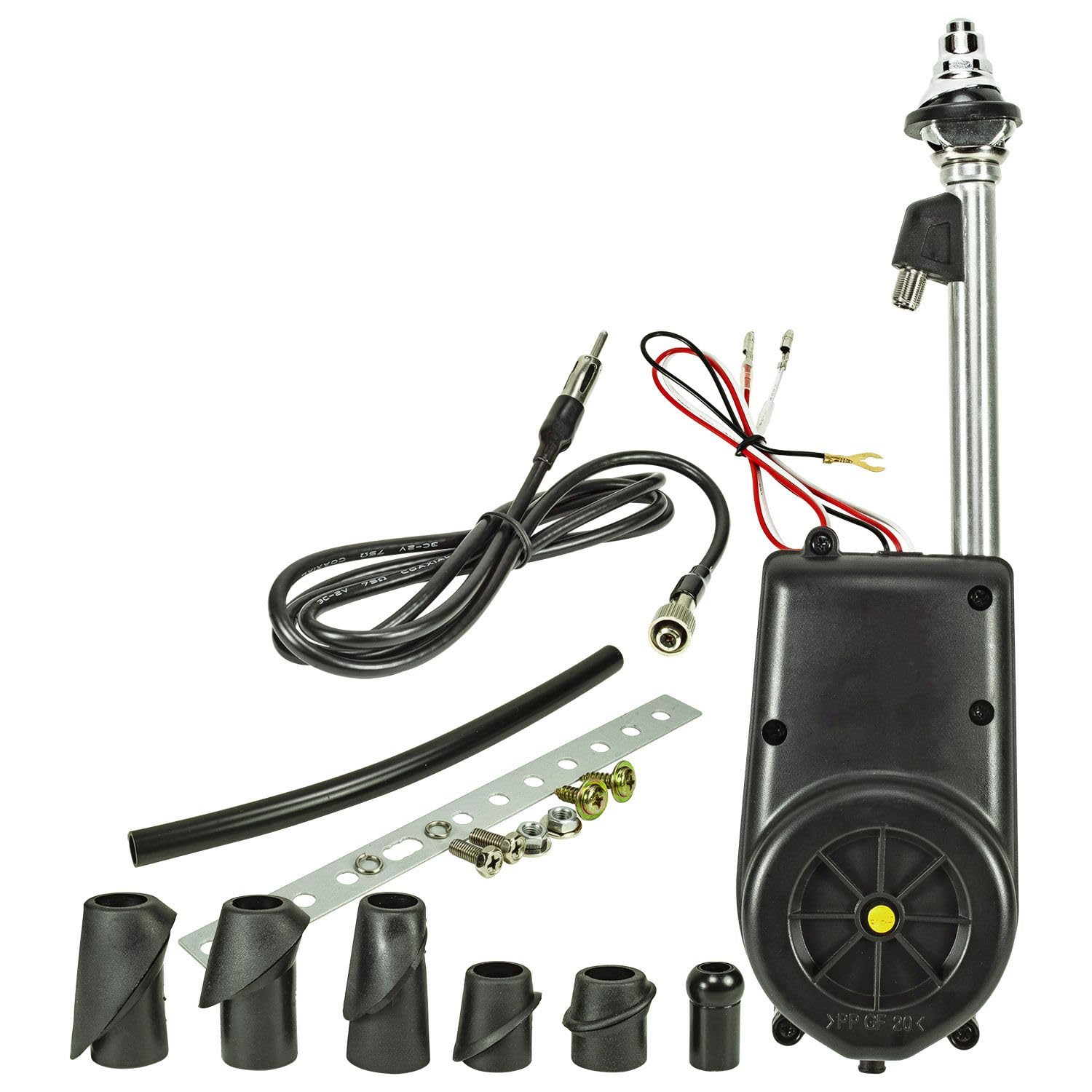 tomzz Audio 1000-058 Universal Motorantenne FM AM Anschluss DIN Stecker (M) verchromte Teleskope 5 teilig kompatibel mit z.B. Mercedes Opel BMW