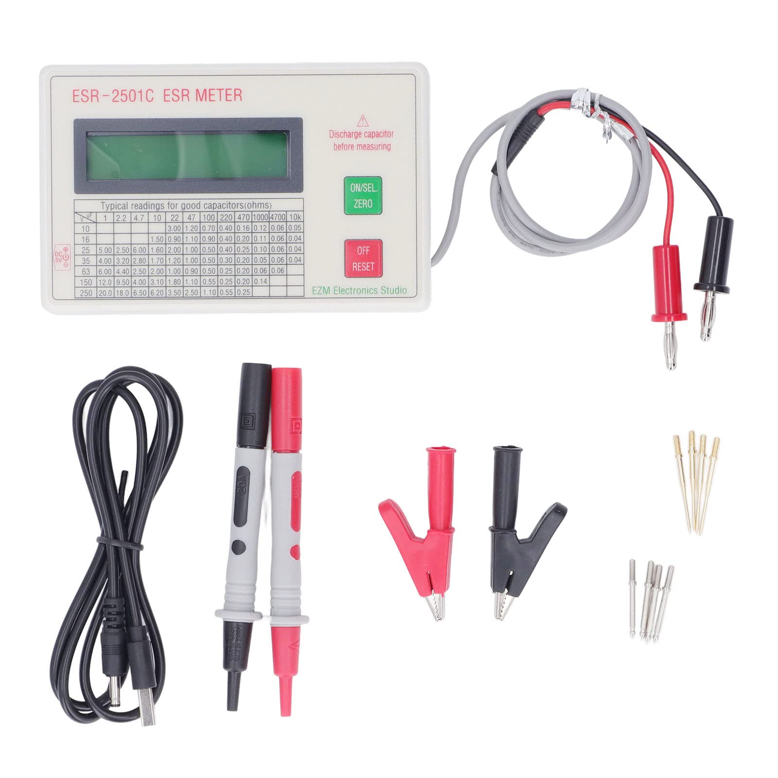 Kit de probador de condensadores ESR, medidor ESR portátil, medidor de capacitancia digital, para medir capacitancia