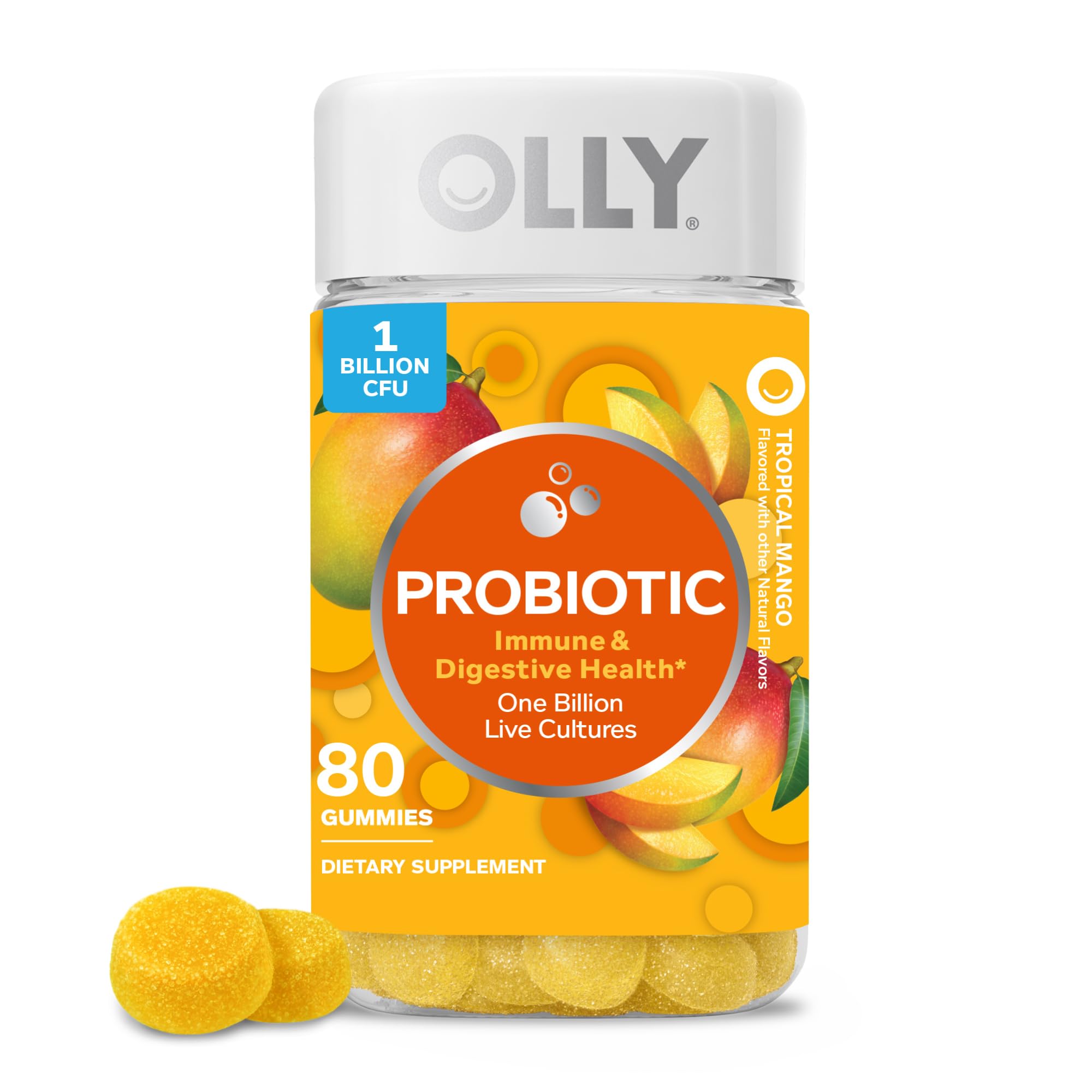 OLLY Probiotic Gummy, Immune System & Digestive Support*, Mango - 80 Count | Gut Health Support, 1 billion CFUs per 2 gummies