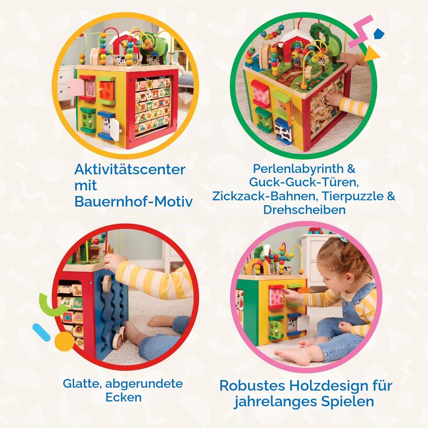 Battat - Aktivitätszentrum aus Holz mit Bauernhof-Thema - Activity-Würfel aus Holz - Aktivitätszentrum mit Bauernhof-Thema - Lernspielzeug - Holzspielzeug für Kleinkinder, Kinder - 1 Jahr +