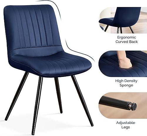 Vista 4 de Sillas de comedor, modernas sillas de comedor con cojines gruesos, sillas tapizadas de piel sintética para cocina, comedor con patas de metal