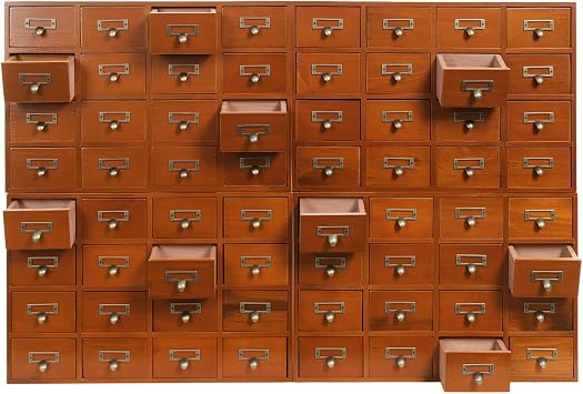 64 Drawers Apothecary Cabinet, Wooden Vintage Desk Drawer Organizer with Tabletop Storage, Library Card Catalog Cabinet for Home Office Bedroom, Herb Jewelry Makeup Tea Medicine Storage Box, Brown