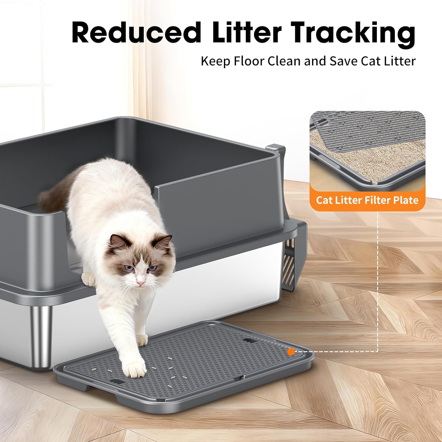 2PACK XXXL Stainless Steel Cat Litter Box with High Sides Lid, Large Litter Box for Big&Multiple Cats, Metal Kitty Litter Boxes with Footboard & Scoop, Anti-Leakage, Non-Sticky, 28.3×20.2×11.5inch