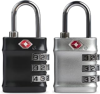 Sunkizzrs® Set of 2 Metal Luggage Locks for Travel | TSA Approved 3-Digit Combination Lock for Suitcases, B... — Travel Locks