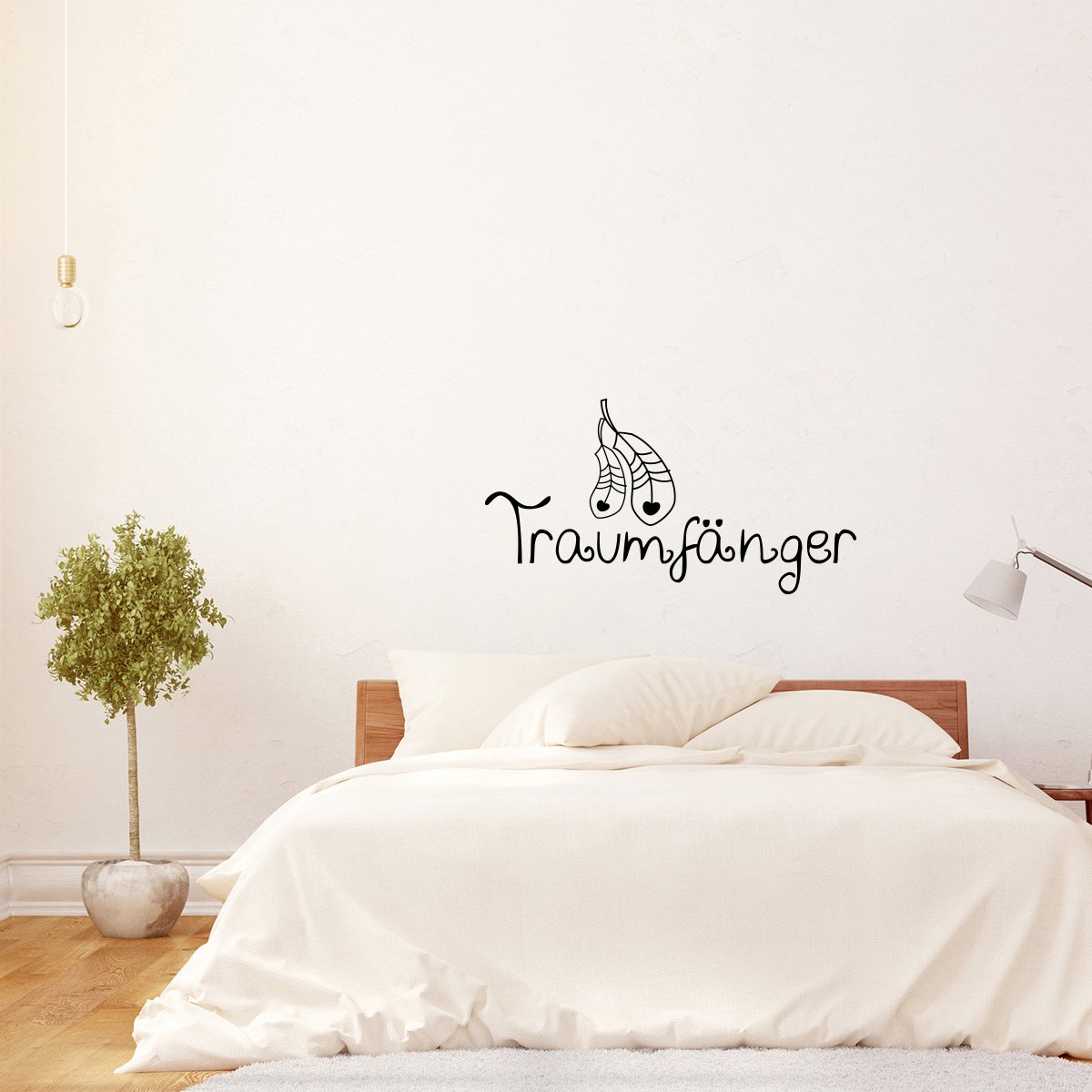 Wandtattoo - Traumfänger (mit 2 Federn und kleinen Herzen) - 125 x 65 cm - Schwarz - Wähle aus 5 Größen & 35 Farben