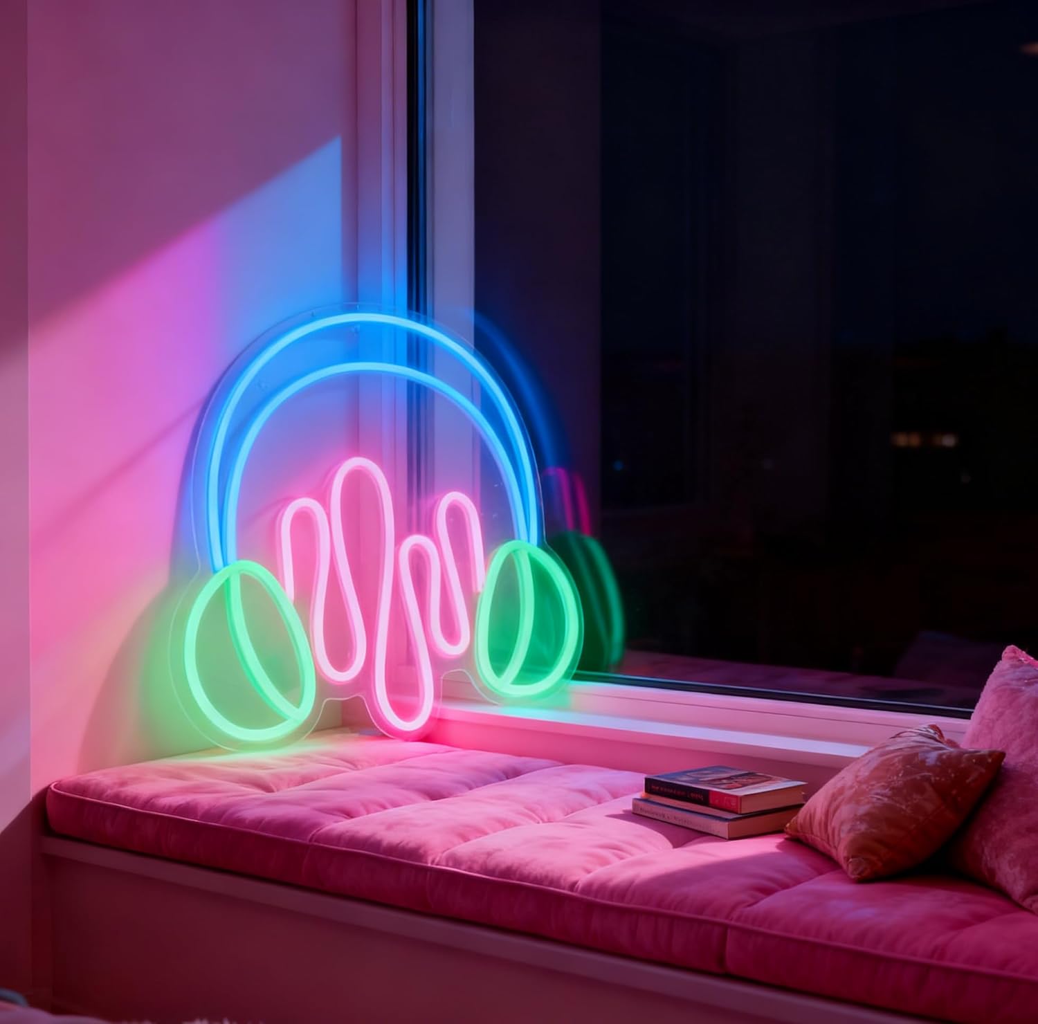 Headphone Shape LED Neon Sign, USB Powered Dimmable Decorative Neon Light for Home Bedroom Music Room Gaming Space Wall Table Decor Music Theme Party Gift for Teen Boy Girl 14.2 x 12.4 In