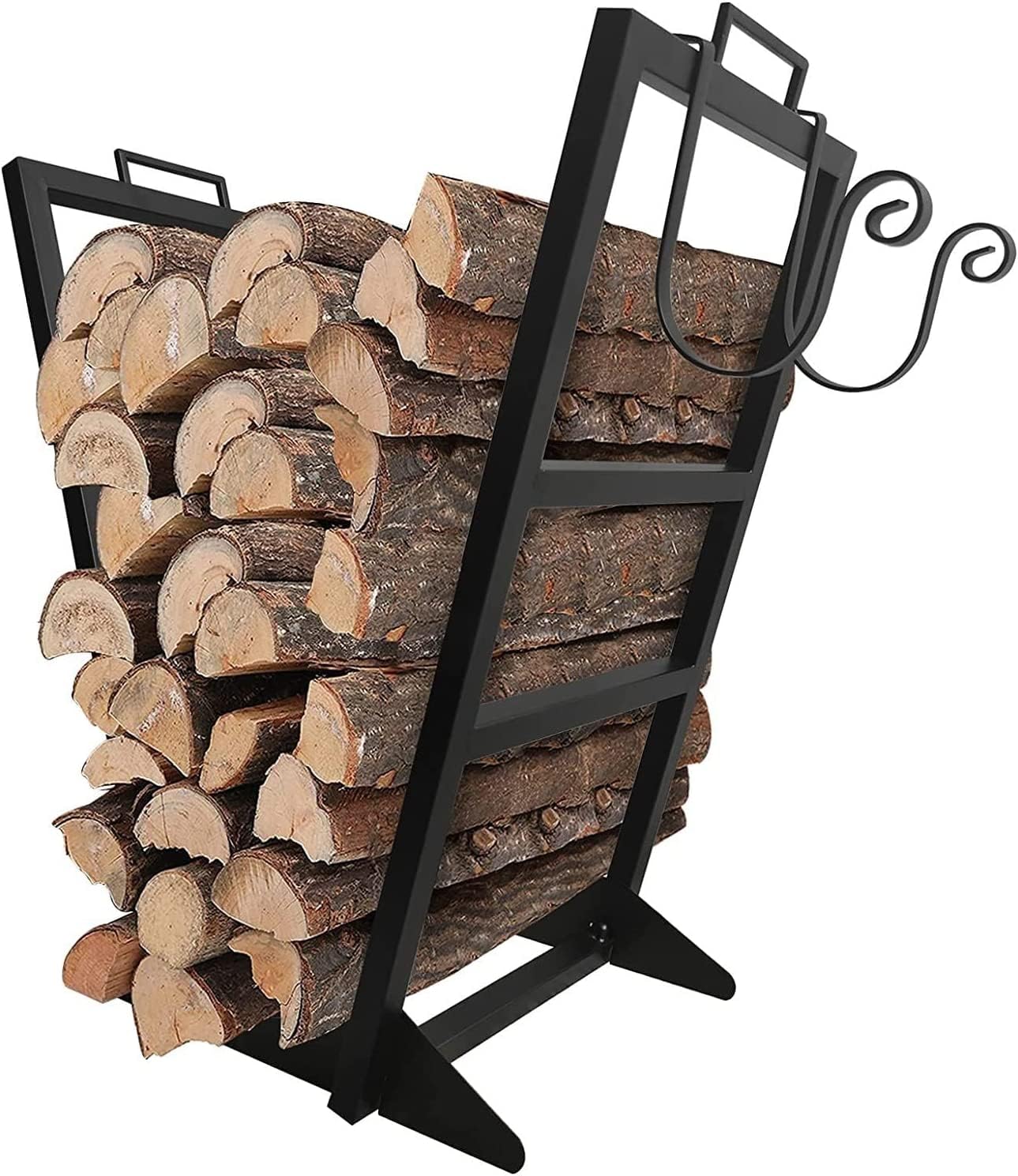 Support à bois de chauffage en métal noir pour intérieur et extérieur