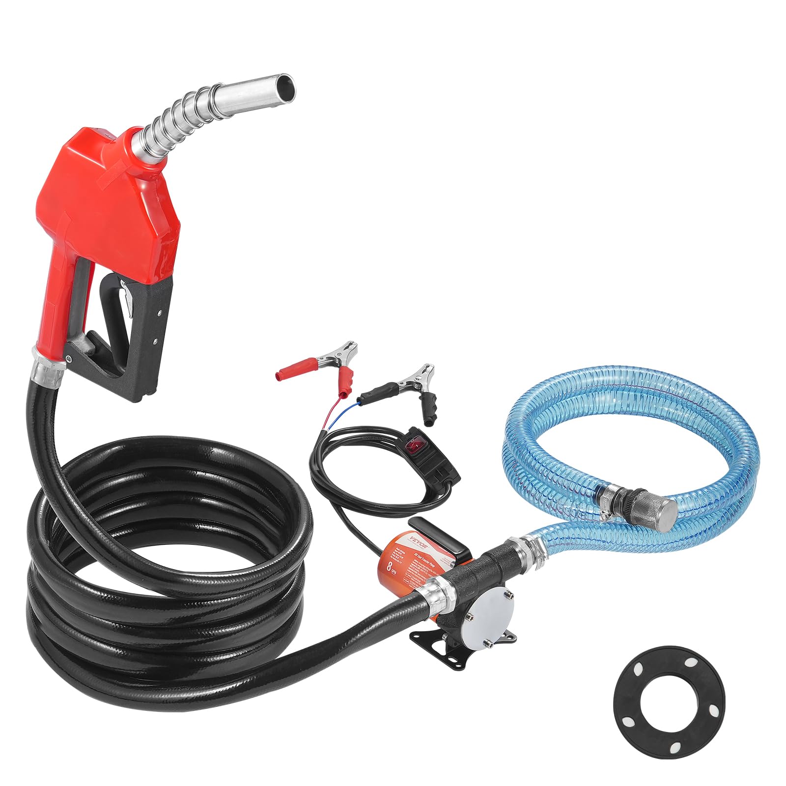 VEVOR Pompa oleju napędowego, 12 V DC, 8 GPM, 1/6 KM, pompa oleju opałowego z automatycznym wyłączeniem pistoletu, pompa przelewowa, długi wąż wlotowy i wylotowy do benzyny, oleju napędowego, nafty