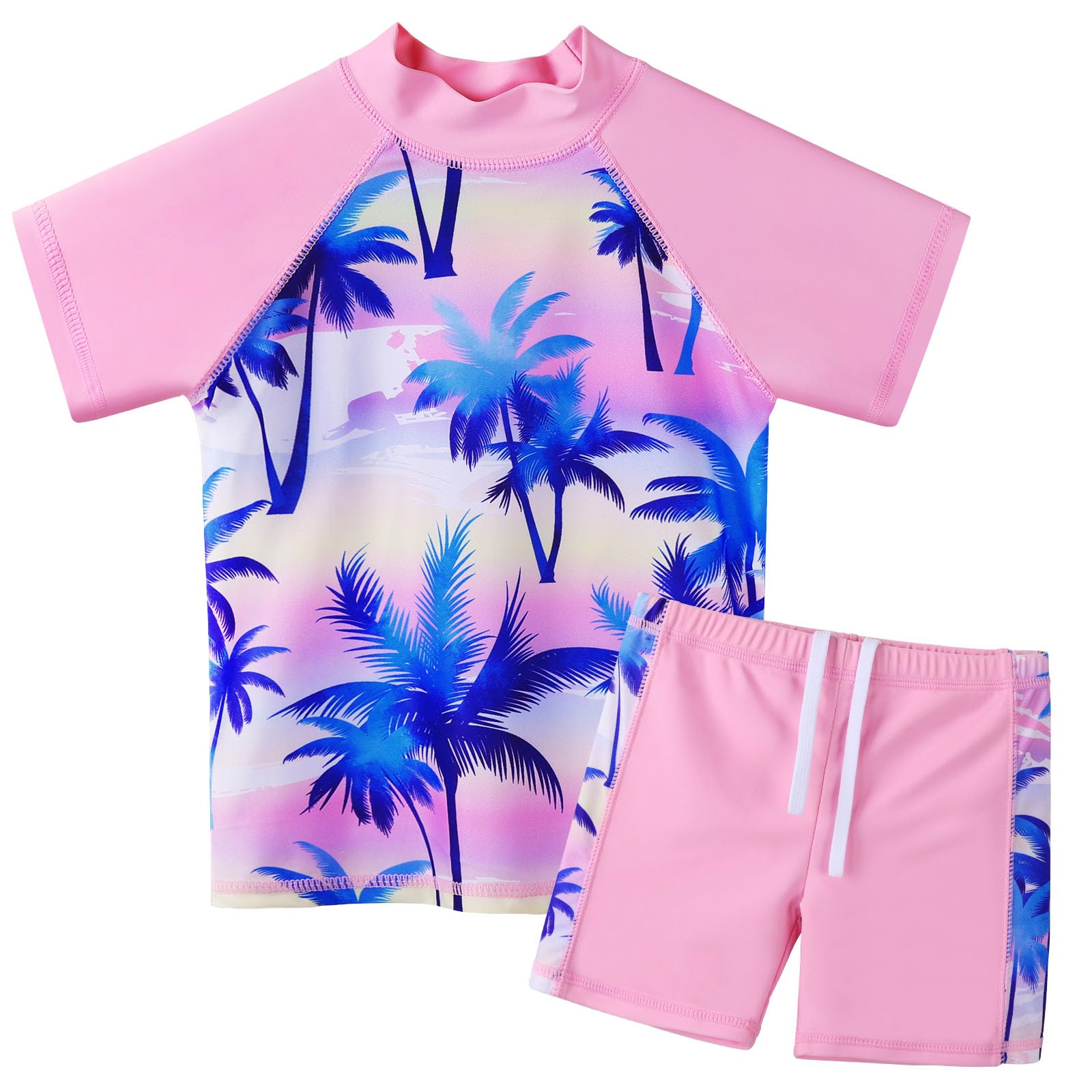 Girls Two Piece Swimsuit Floral UPF 50+ Rash Guard Set Kids Beach Swimwear