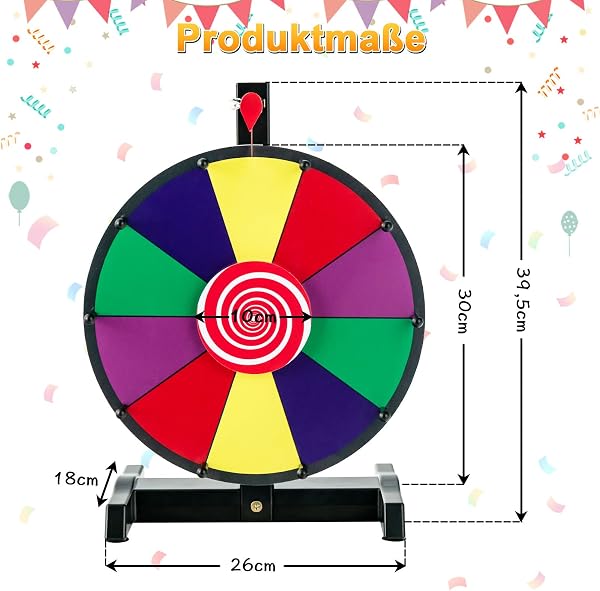 COSTWAY 12" Glücksrad zum Drehen, inkl. Radiergummi und Markierstift, Drehrad Preisrad Lucky Wheel für Lotteriespiele und Wortspiele (φ30cm) - 5